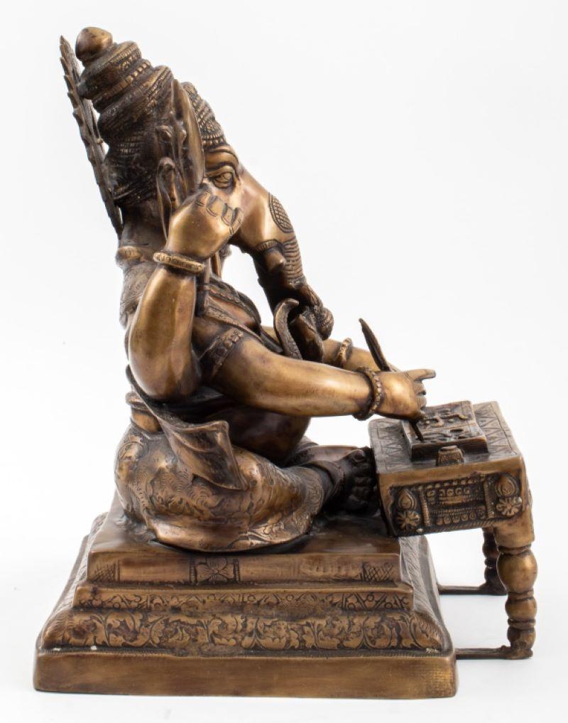 Mid-Century Modern Indian Gilt Bronze Ganesha Sculpture Writing the Mahabharata