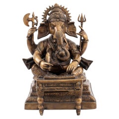 Indian Gilt Bronze Ganesha Sculpture Writing the Mahabharata