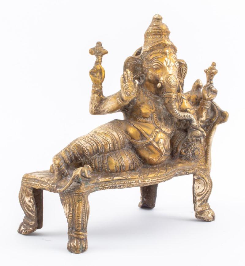 Mid-Century Modern Indian Gilt Bronze Reclining Ganesha Sculpture
