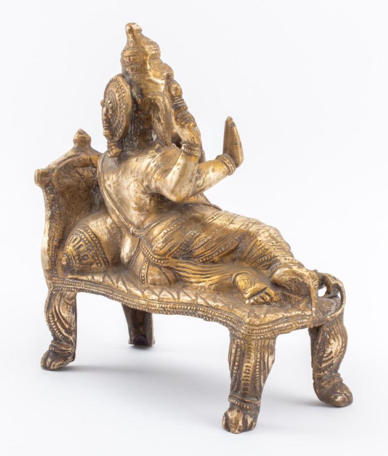 19th Century Indian Gilt Bronze Reclining Ganesha Sculpture
