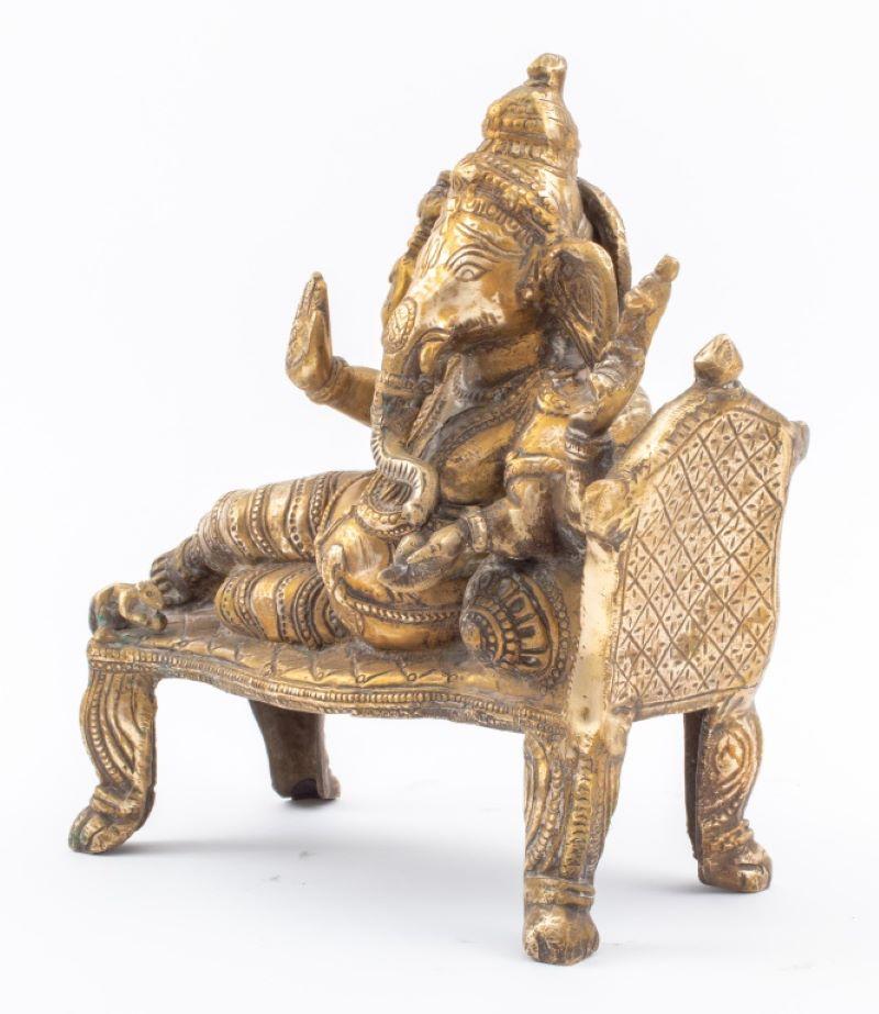Indian Gilt Bronze Reclining Ganesha Sculpture 4
