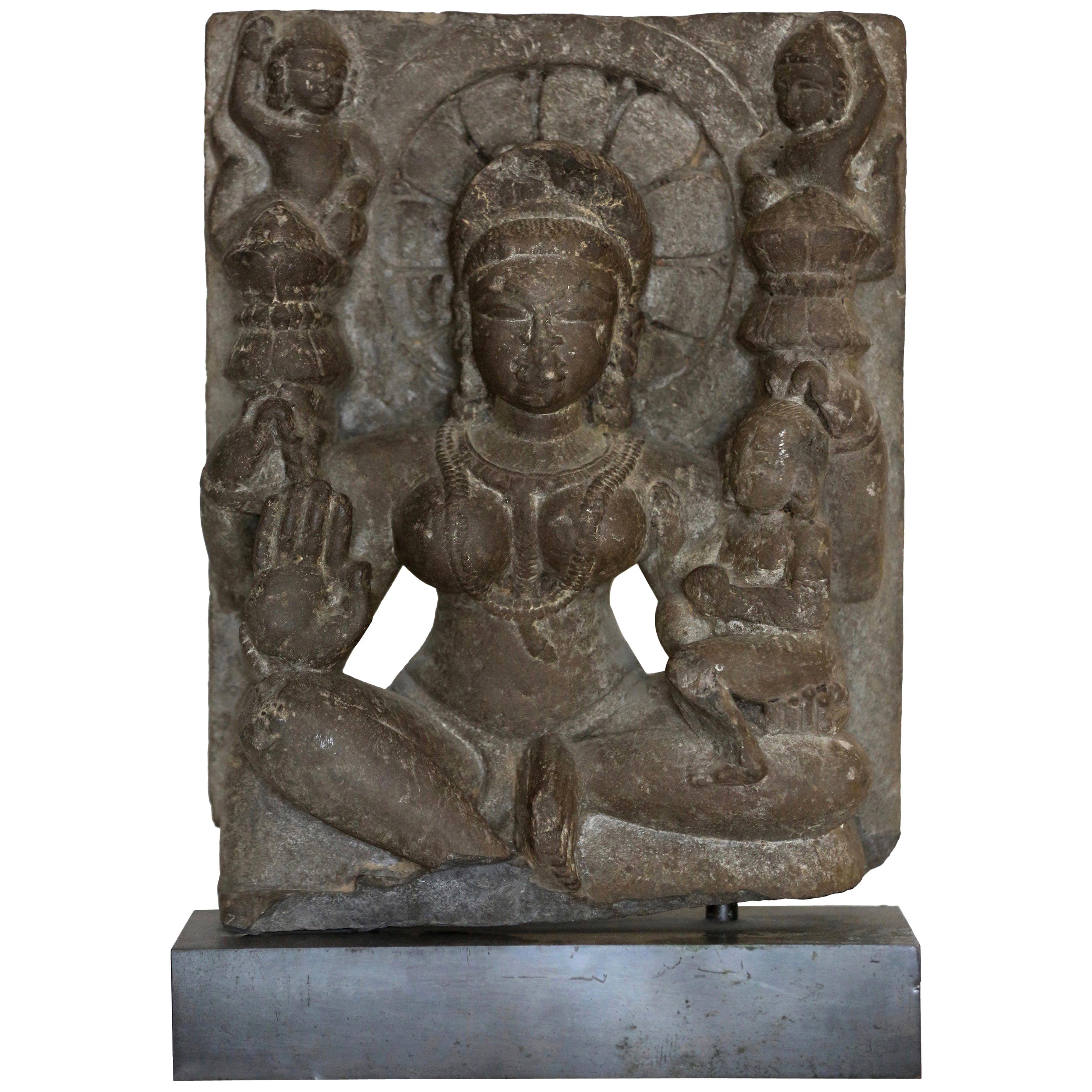 Indian Goddess Black Stone Sculpture, Rajasthan For Sale