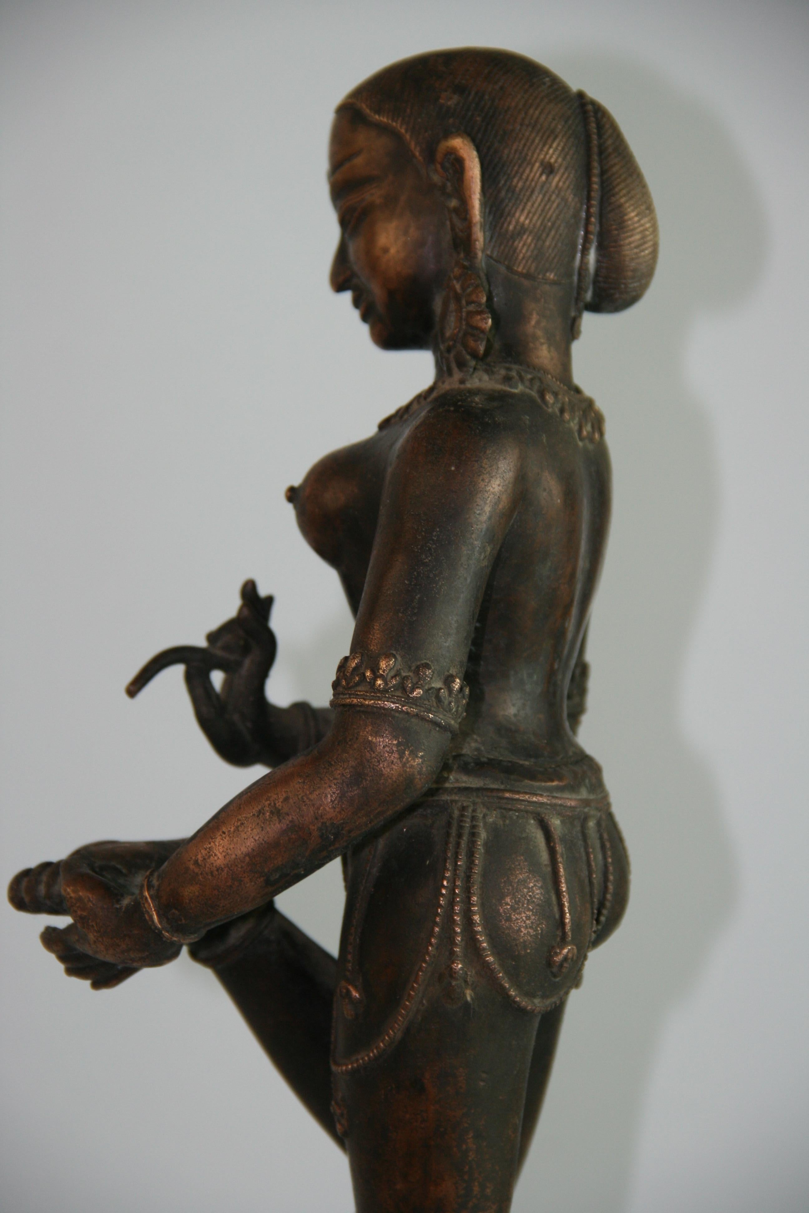 Indian Goddess Brass Sculpture 1930's For Sale 8