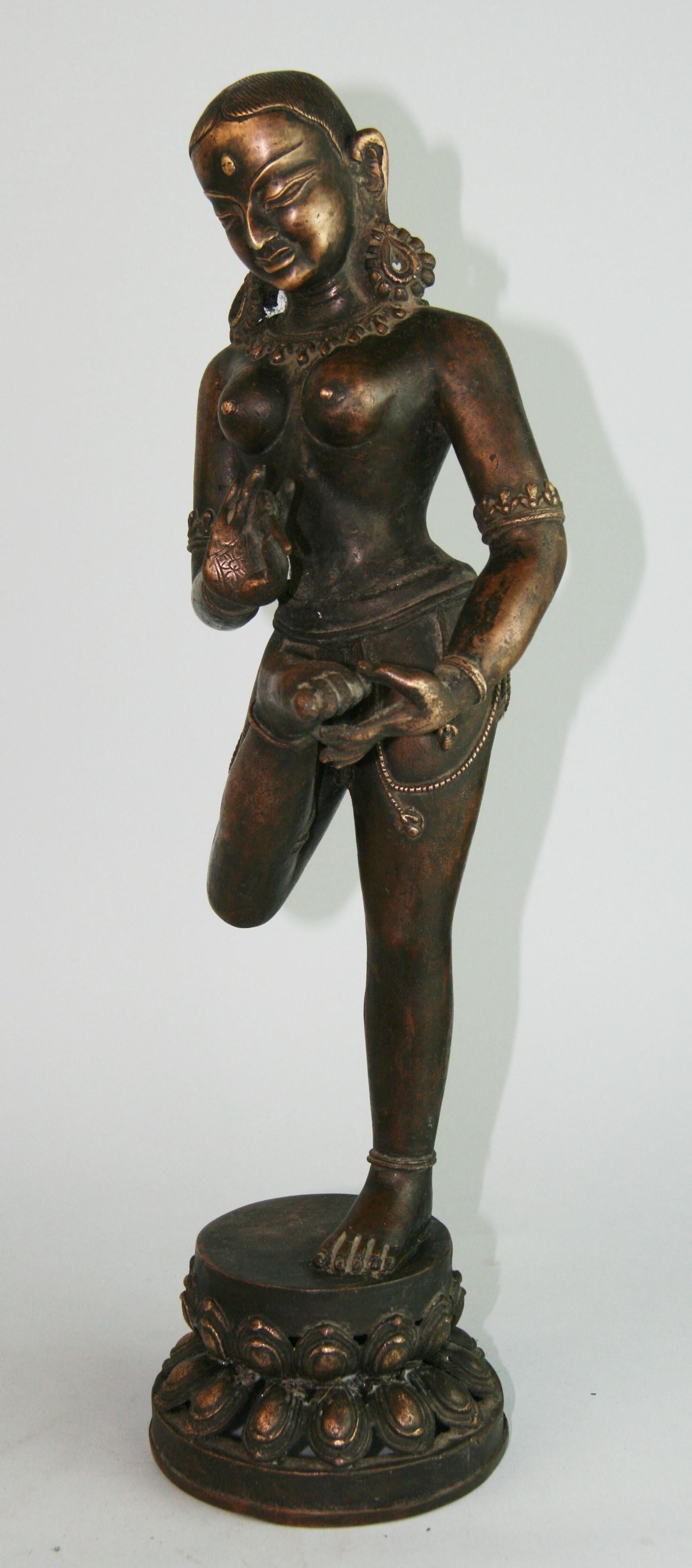 Indian Goddess Brass Sculpture 1930's For Sale 1