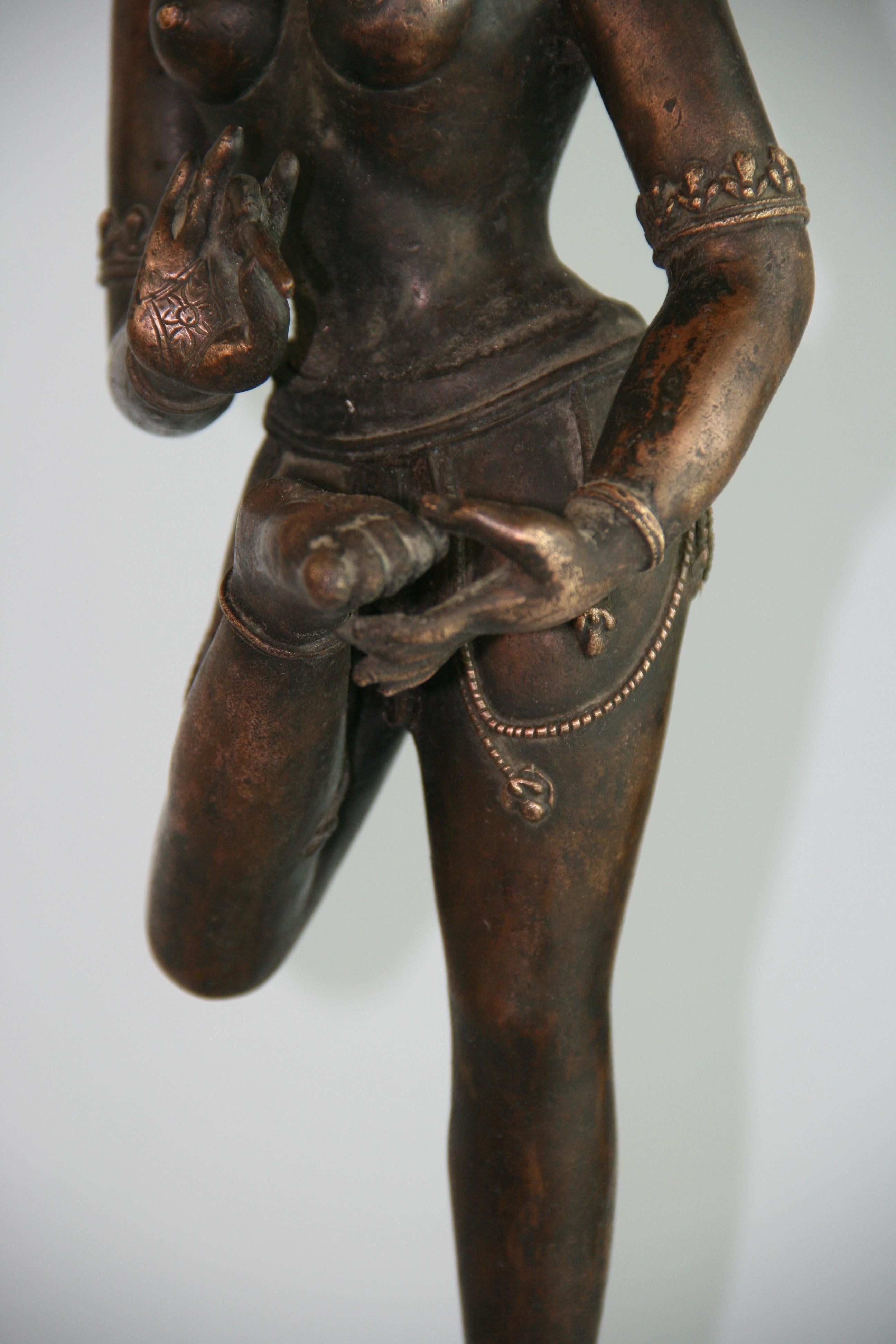 Indian Goddess Brass Sculpture 1930's For Sale 3