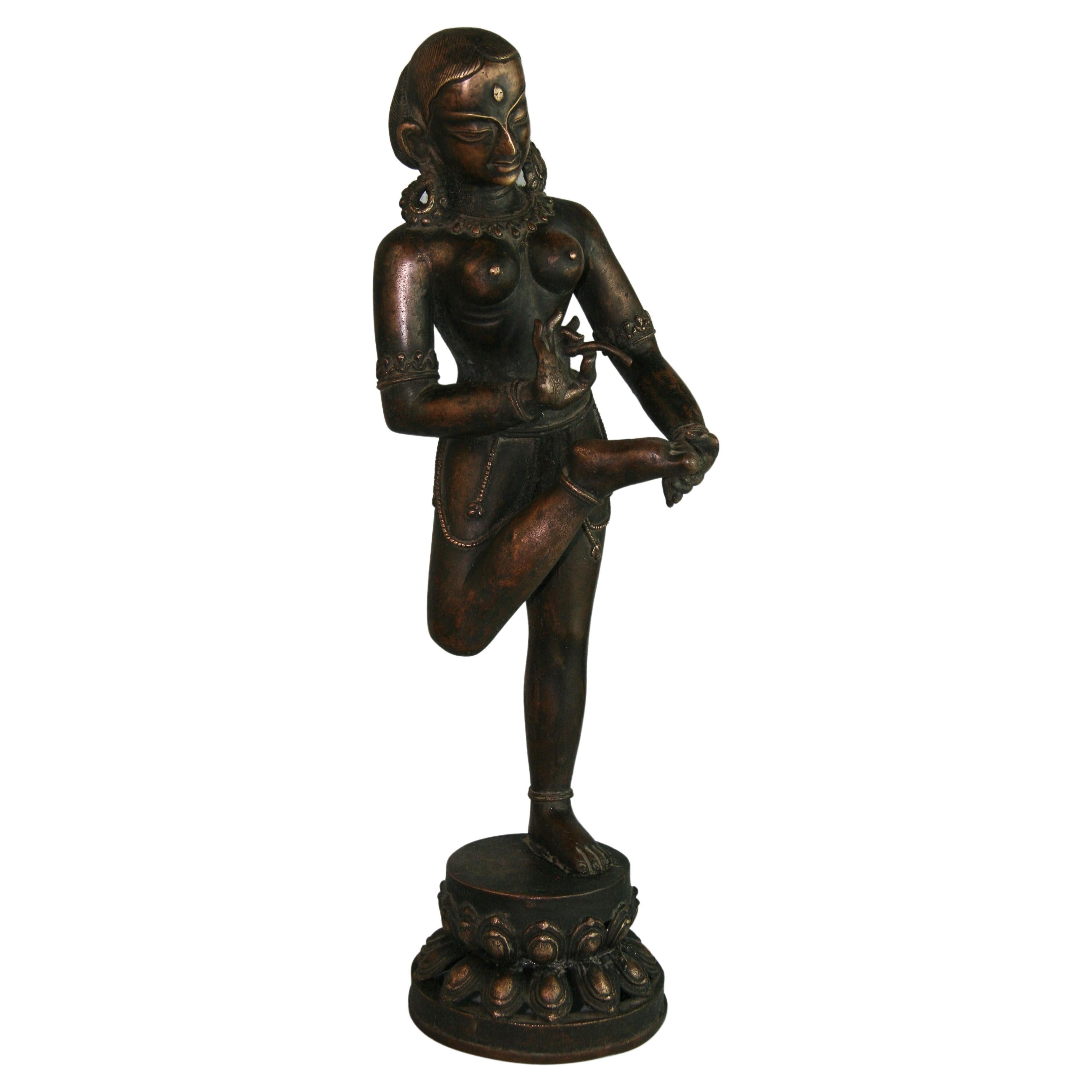 Indian Goddess Brass Sculpture 1930's For Sale