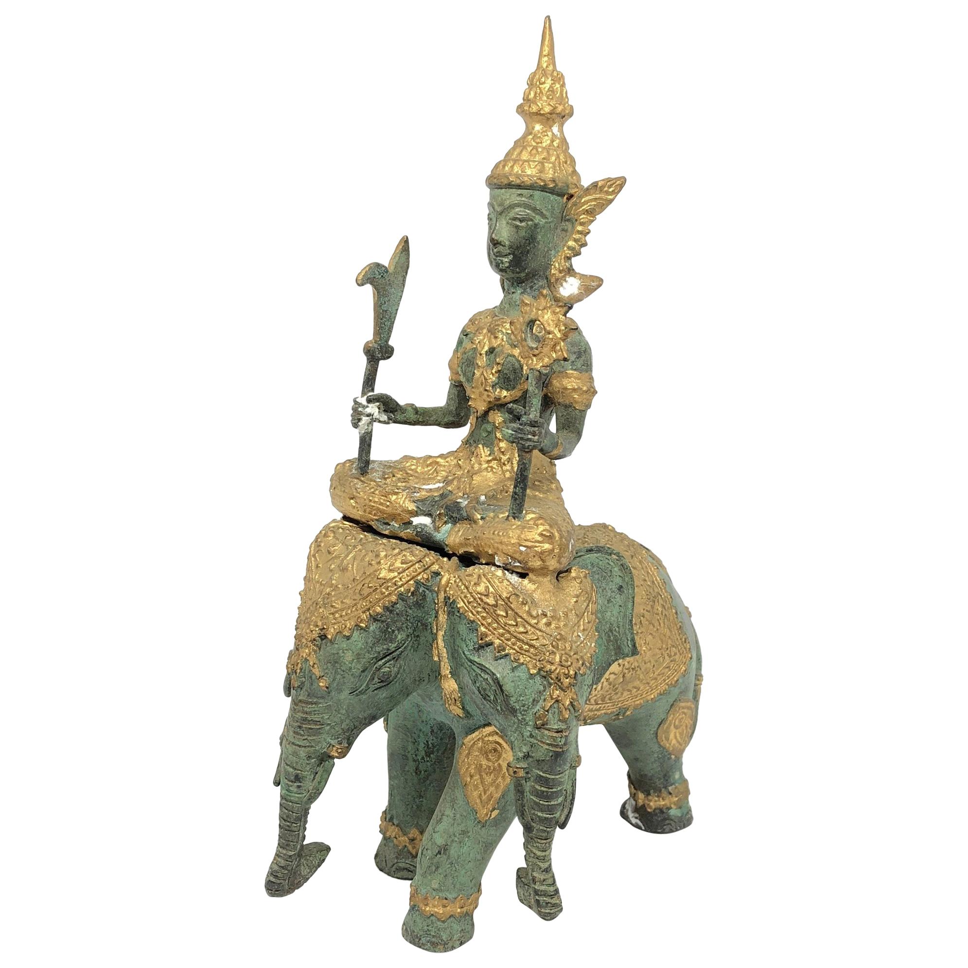 Indian Godhead Ridding Elephant Sculpture Statue Vintage, 1950s