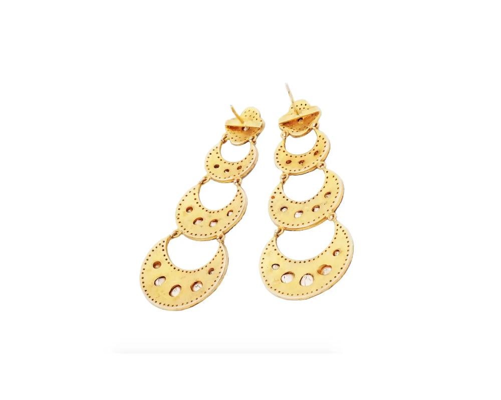 Single Cut Indian Gold And Silver Spinel Chandelier Earrings For Sale