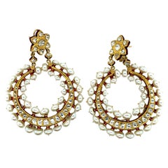Indian Gold Freshwater Pearl Diamond Earrings