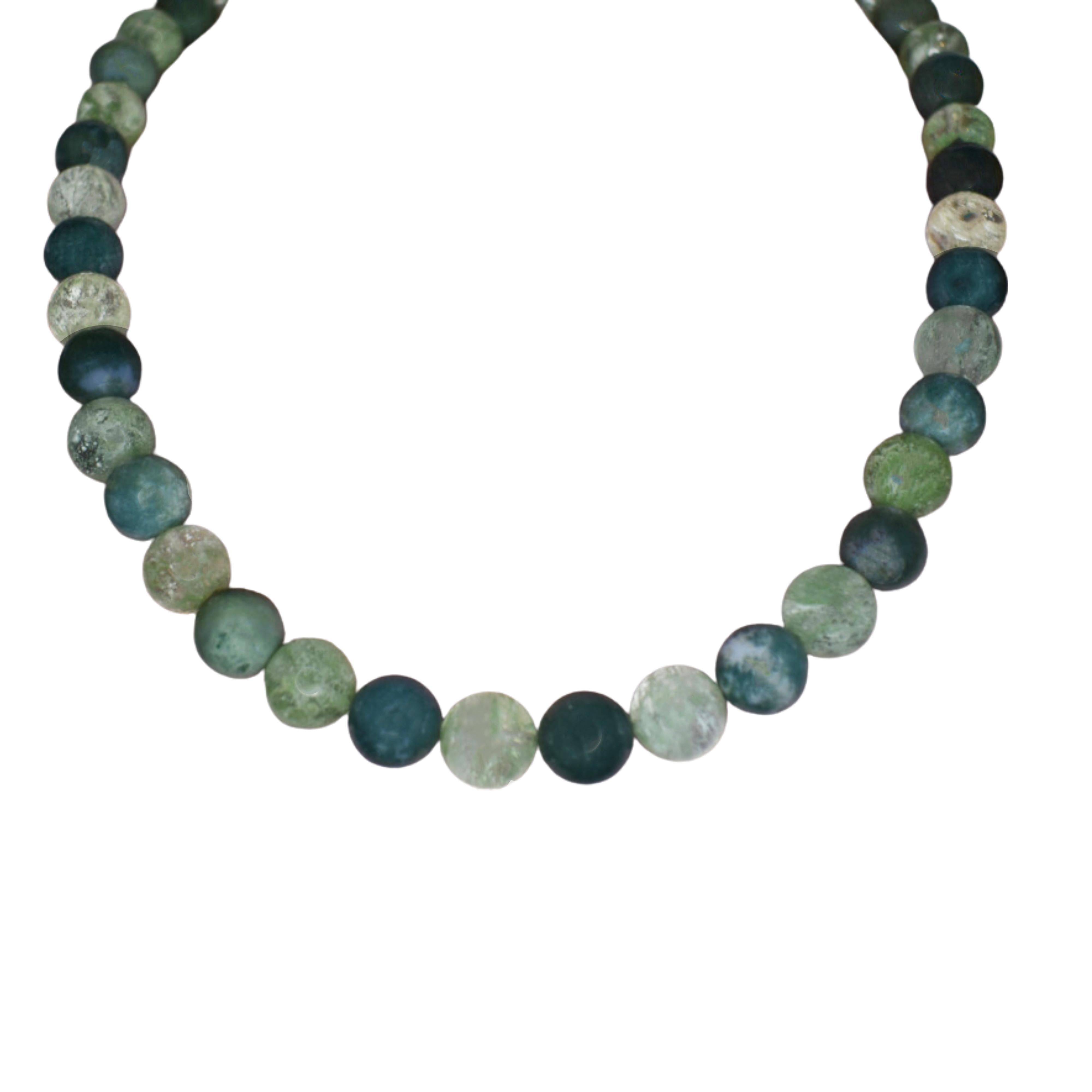 Women's Indian Green Agate 14k Gold Beaded Necklace For Sale