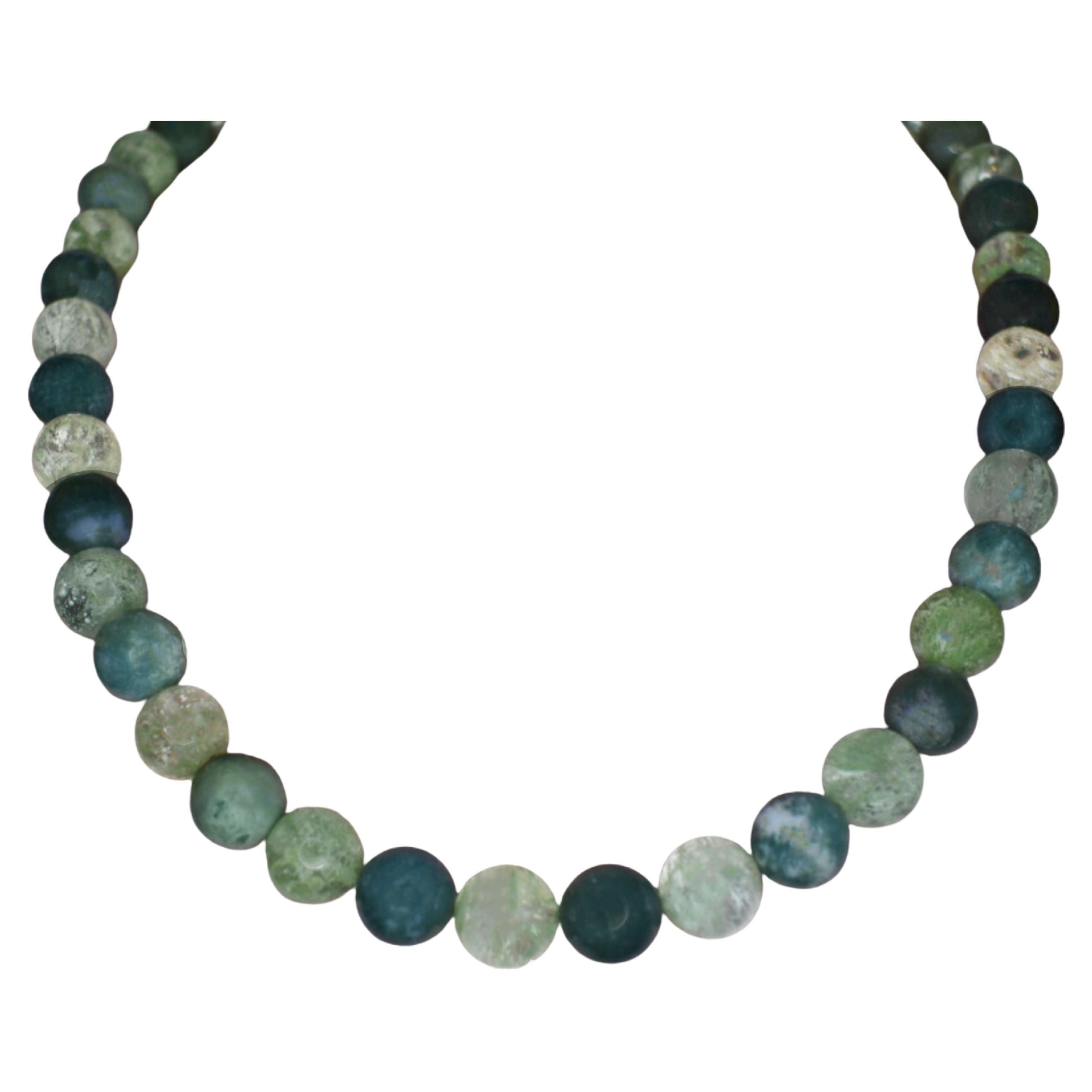 Indian Green Agate 14k Gold Beaded Necklace For Sale
