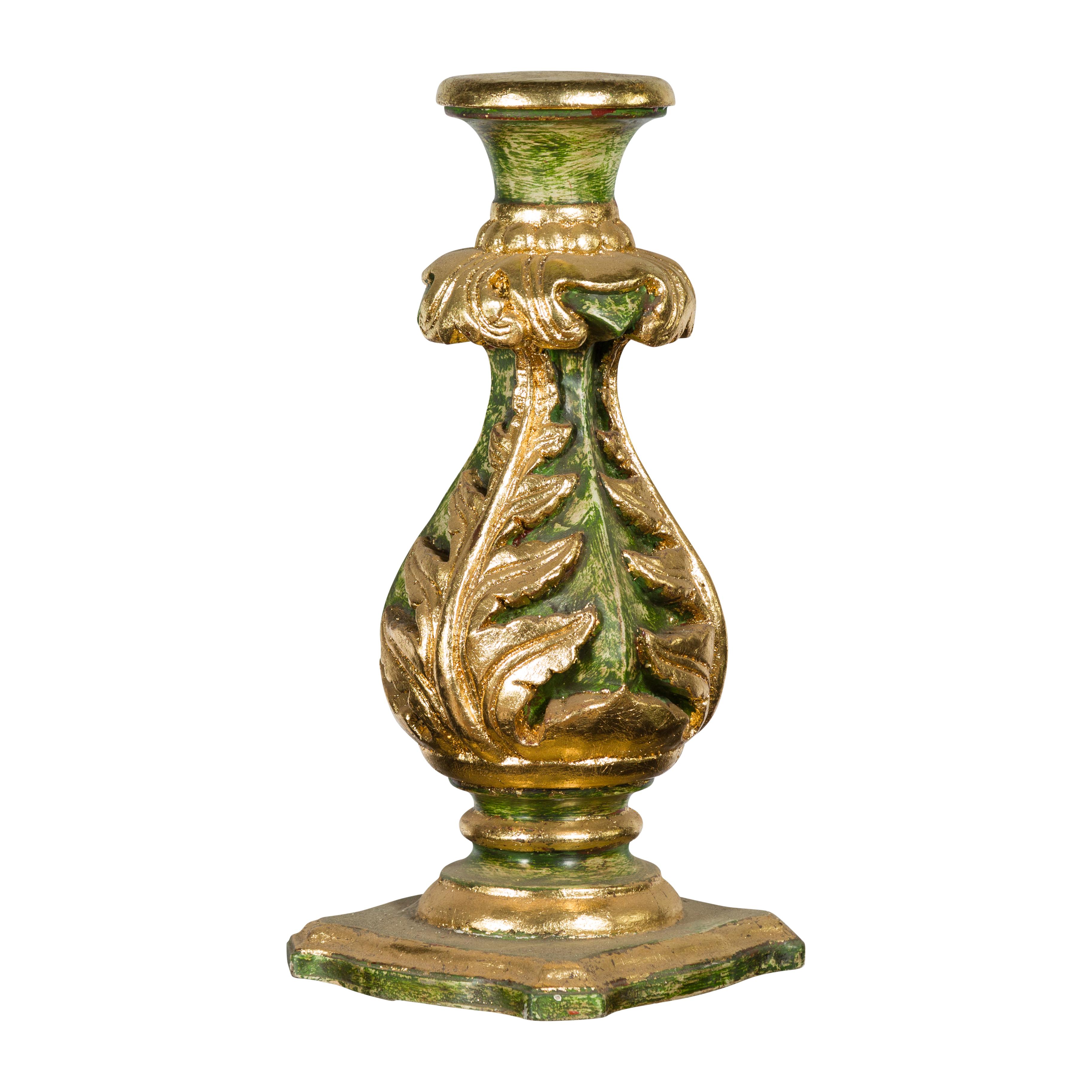 Indian Green and Gold Acanthus Carved Finial Drilled to Be Made into a Lamp For Sale 11