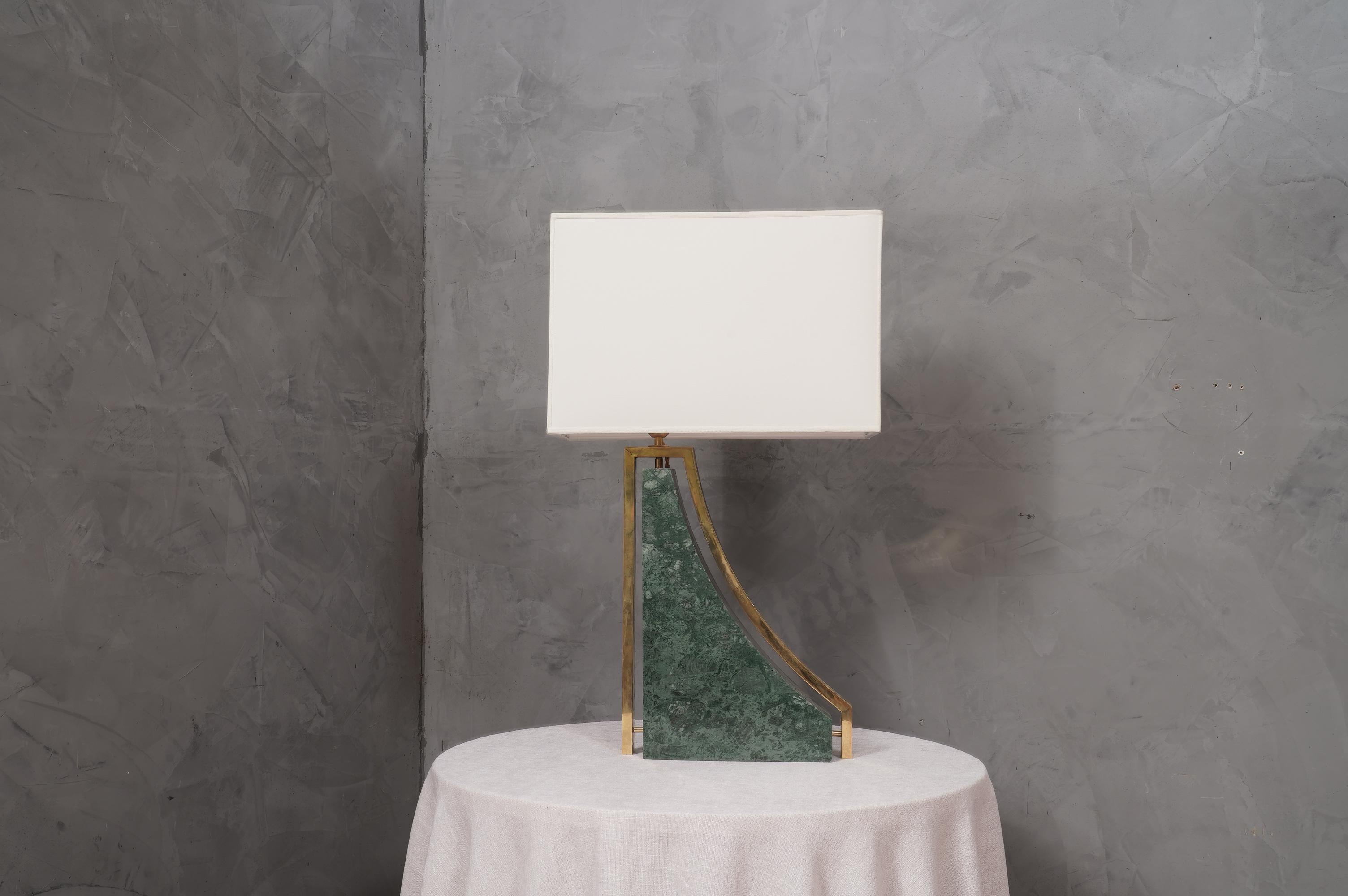 Indian Green Marble and Brass Italian Table Lamp, 2000 For Sale 4