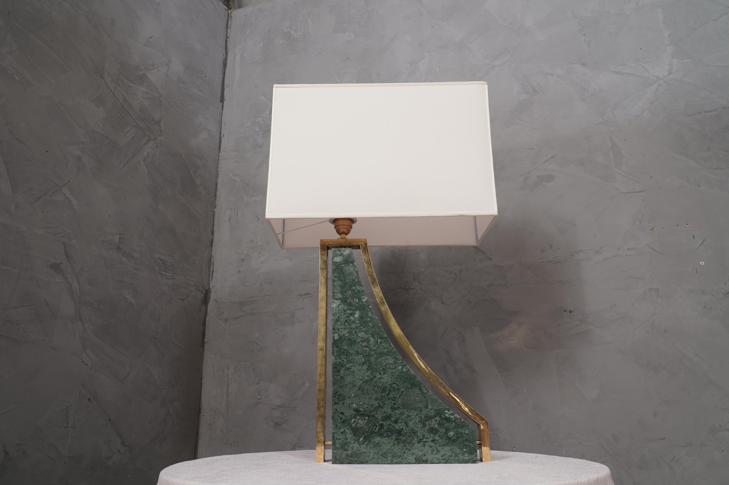 Contemporary Indian Green Marble and Brass Italian Table Lamp, 2000 For Sale