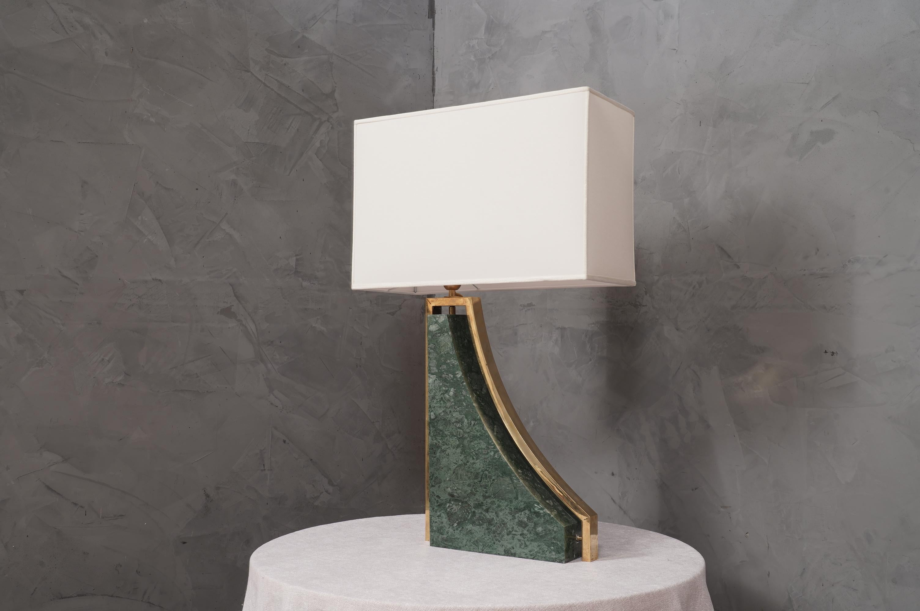 Indian Green Marble and Brass Italian Table Lamp, 2000 For Sale 2