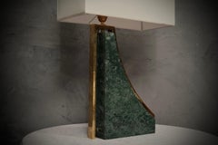 Art Deco Indian Green Marble and Brass Italian Table Lamp, 2000