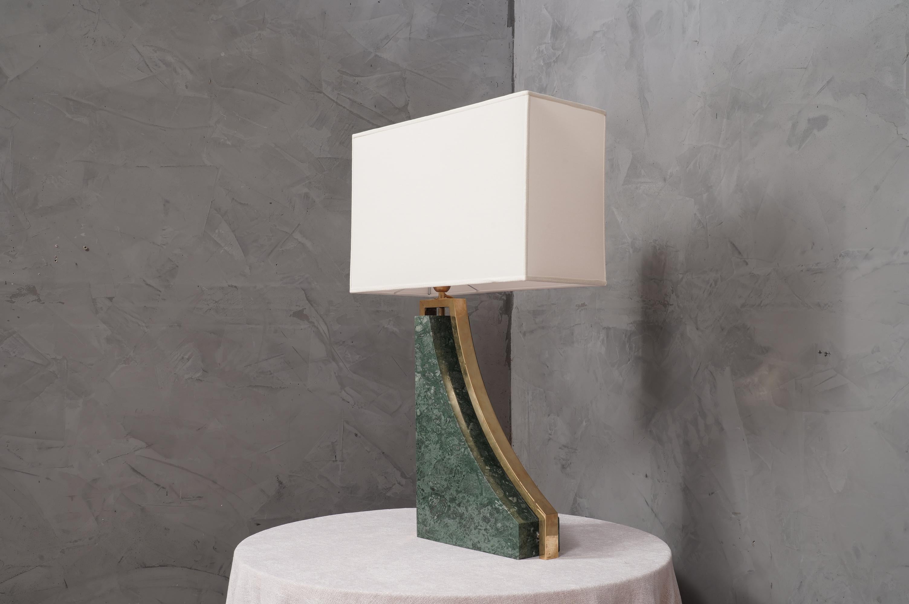 Indian Green Marble and Brass Italian Table Lamp, 2000 For Sale 3