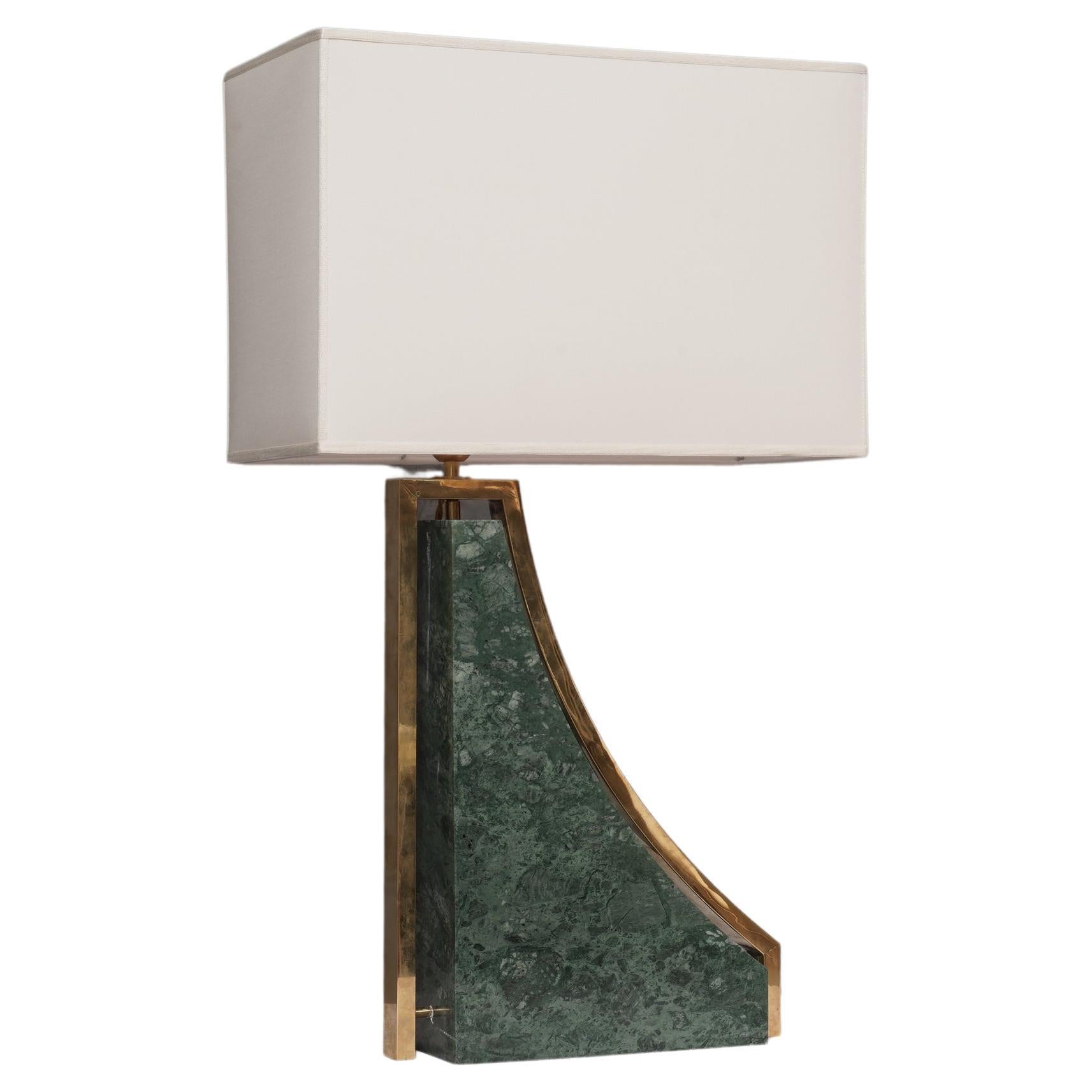 Indian Green Marble and Brass Italian Table Lamp, 2000 For Sale