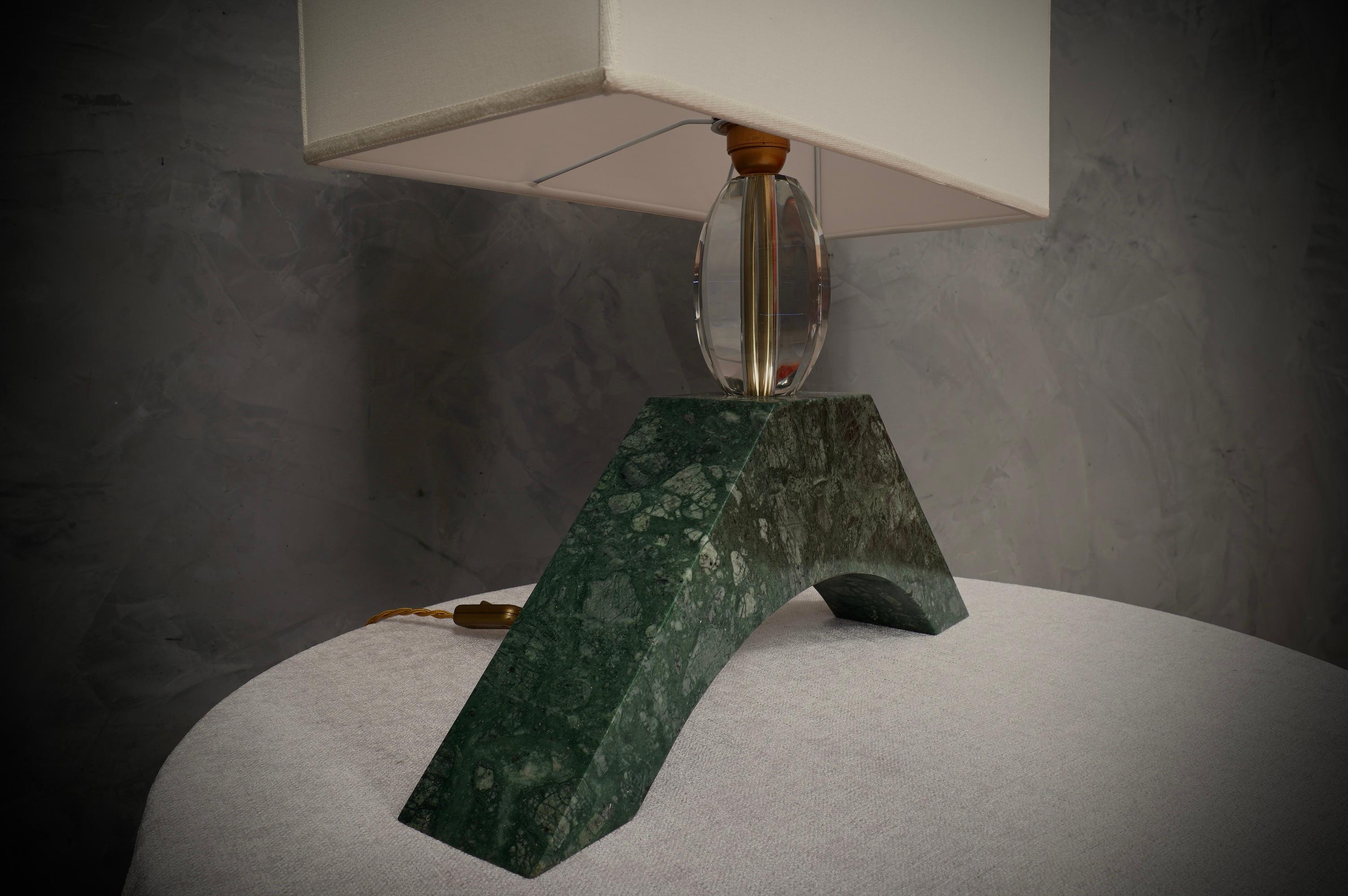 XXIe siècle et contemporain Lampe de table indienne en marbre vert et verre de Murano, 2000 en vente