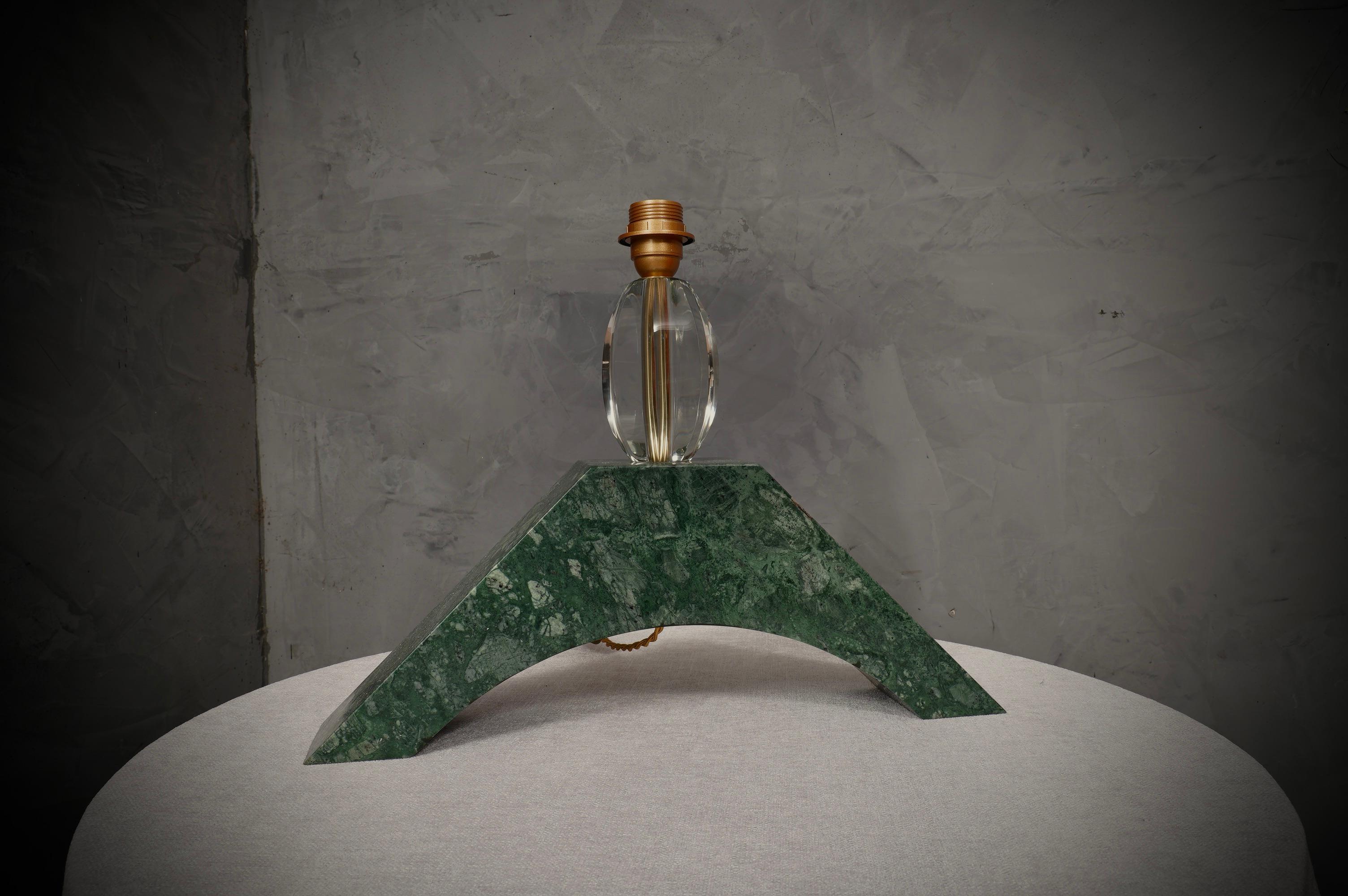 Laiton Lampe de table indienne en marbre vert et verre de Murano, 2000 en vente
