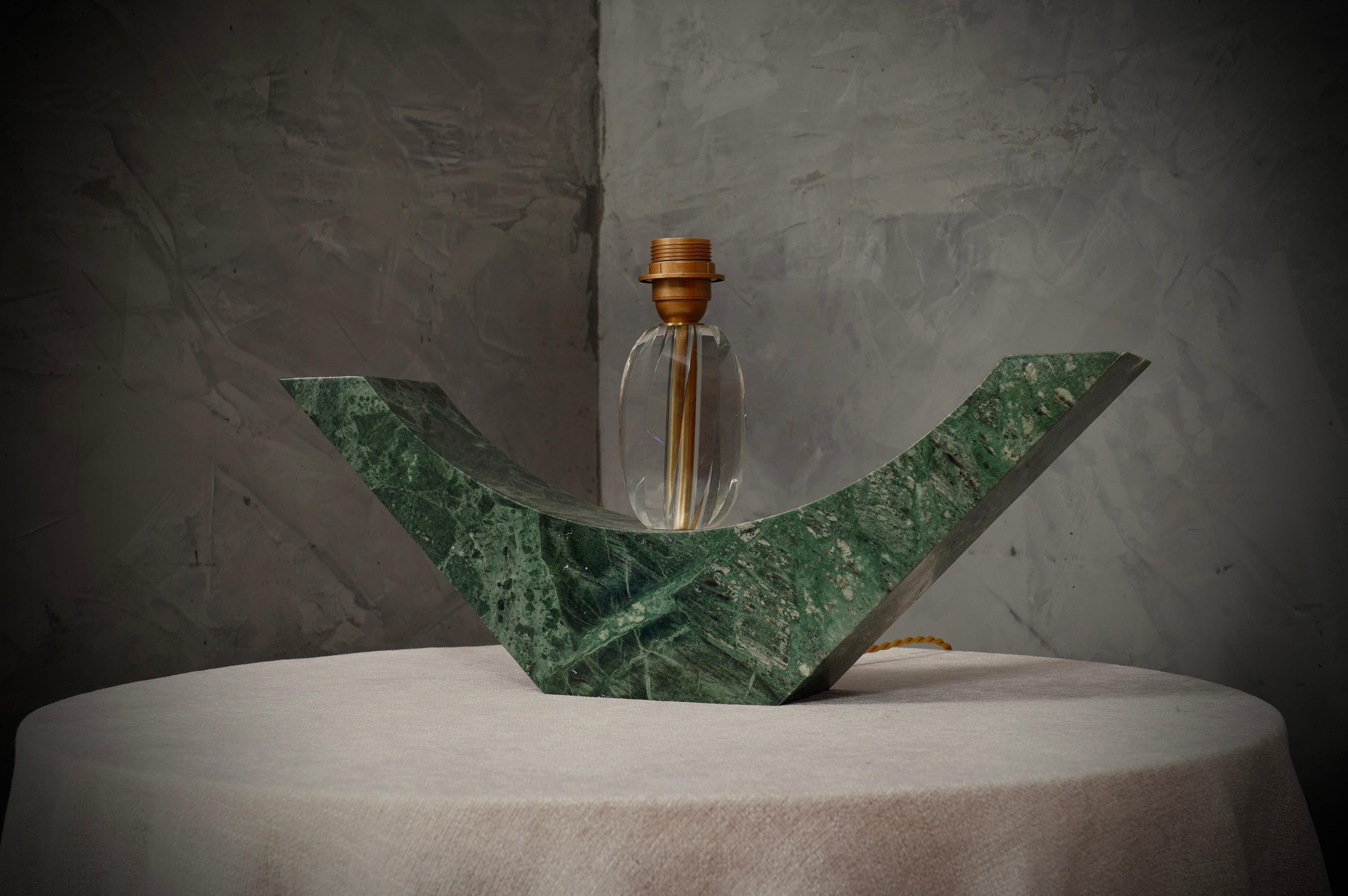 Lámpara de sobremesa de mármol verde indio y cristal de Murano, 2000 en Bueno estado para la venta en Rome, IT