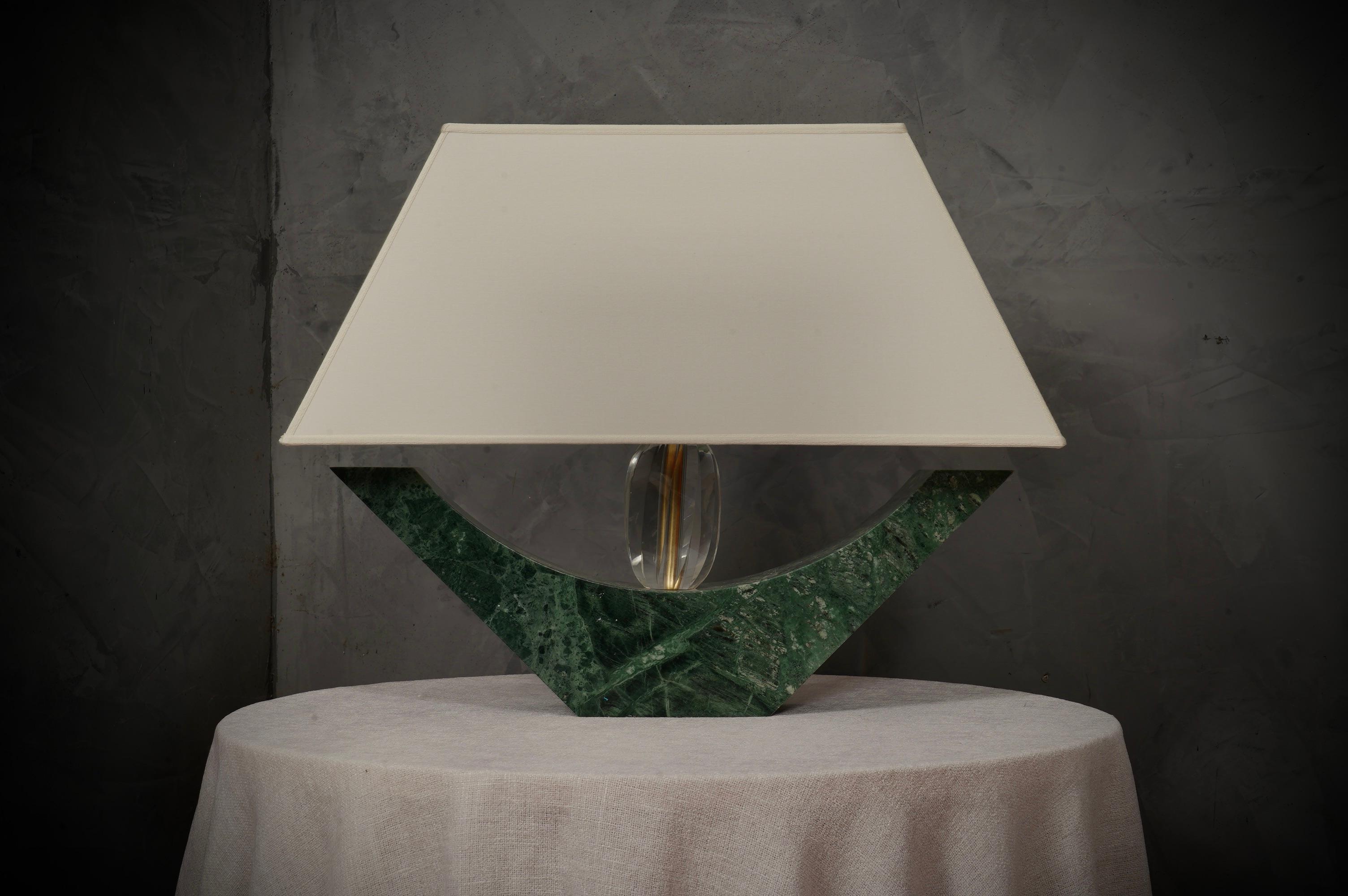 Lámpara de sobremesa de mármol verde indio y cristal de Murano, 2000 Moderno de mediados de siglo en venta