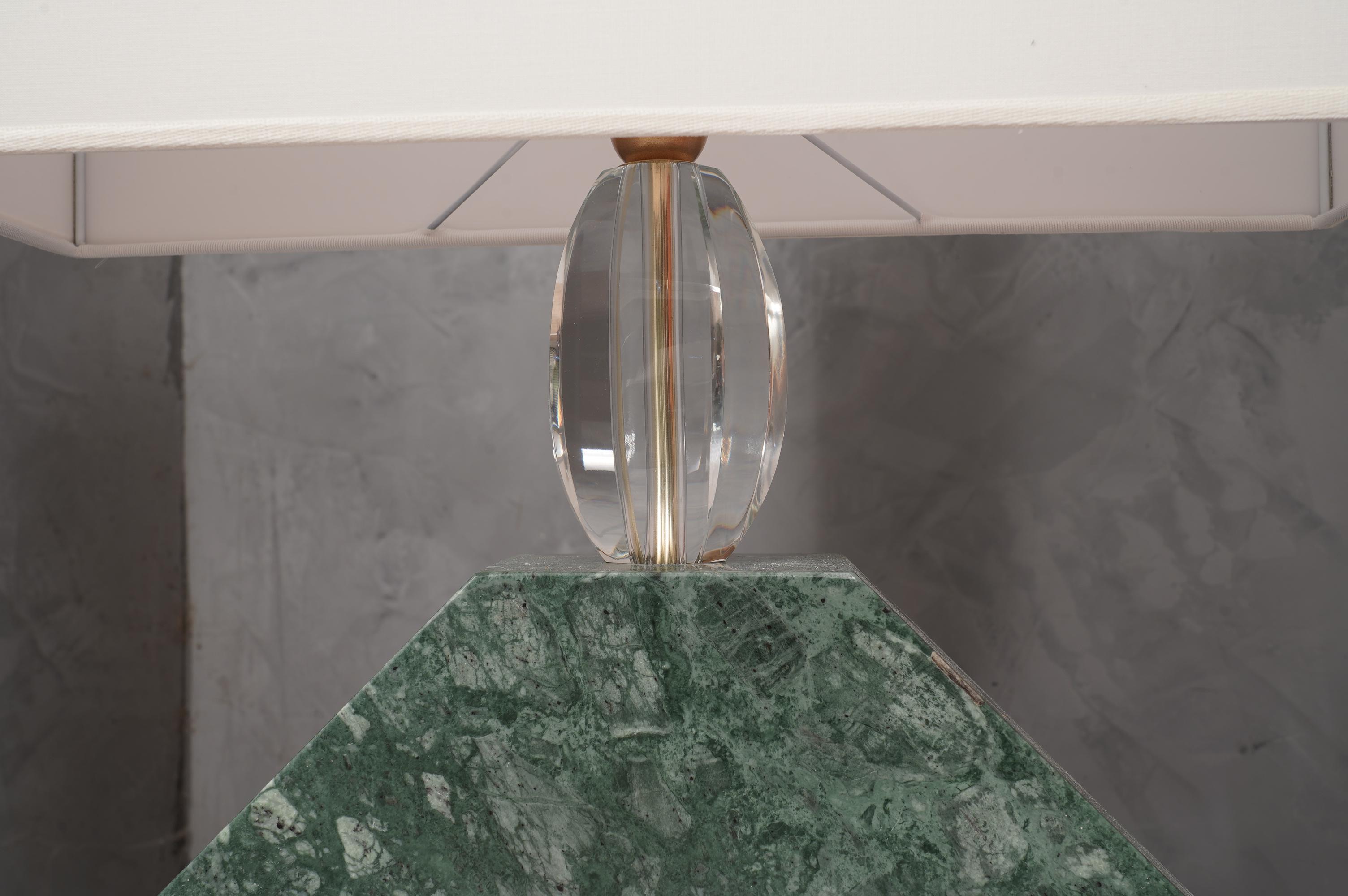 Brass Indian Green Marble and Murano Glass Table Lamp, 2000 For Sale