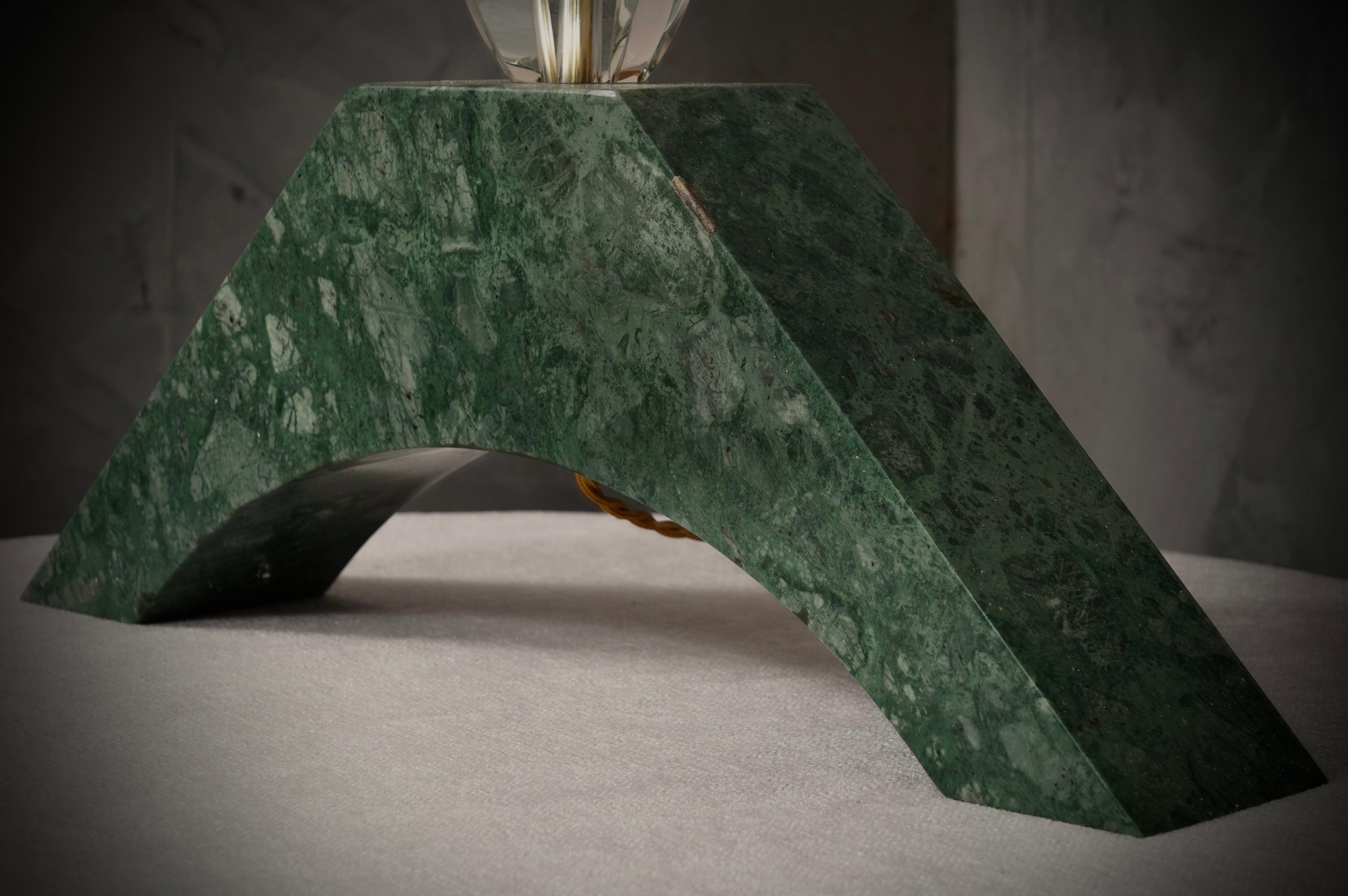 Mid-Century Modern Lampe de table indienne en marbre vert et verre de Murano, 2000 en vente