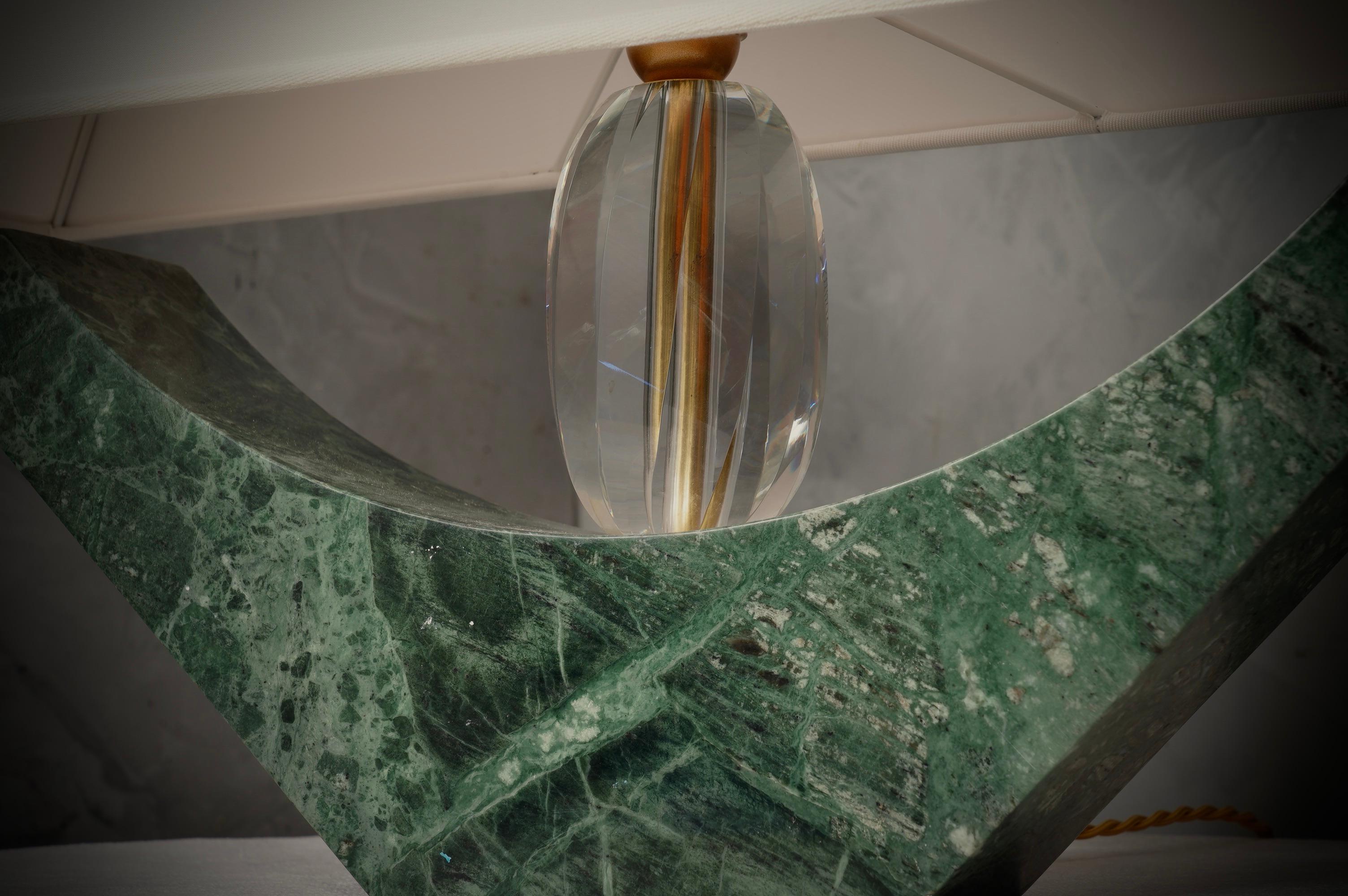 Lámpara de sobremesa de mármol verde indio y cristal de Murano, 2000 Siglo XXI y contemporáneo en venta