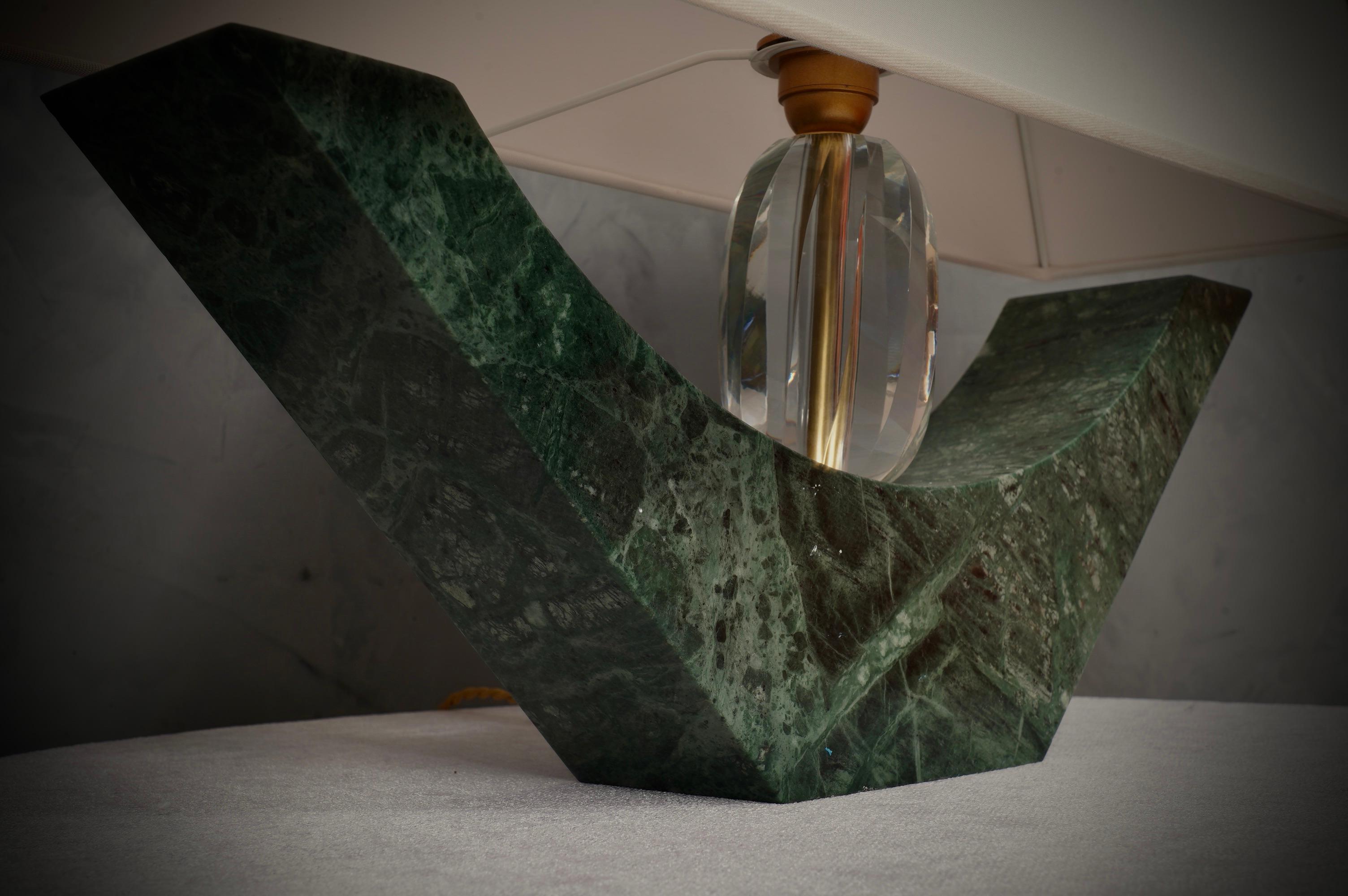 Lámpara de sobremesa de mármol verde indio y cristal de Murano, 2000 Italiano en venta