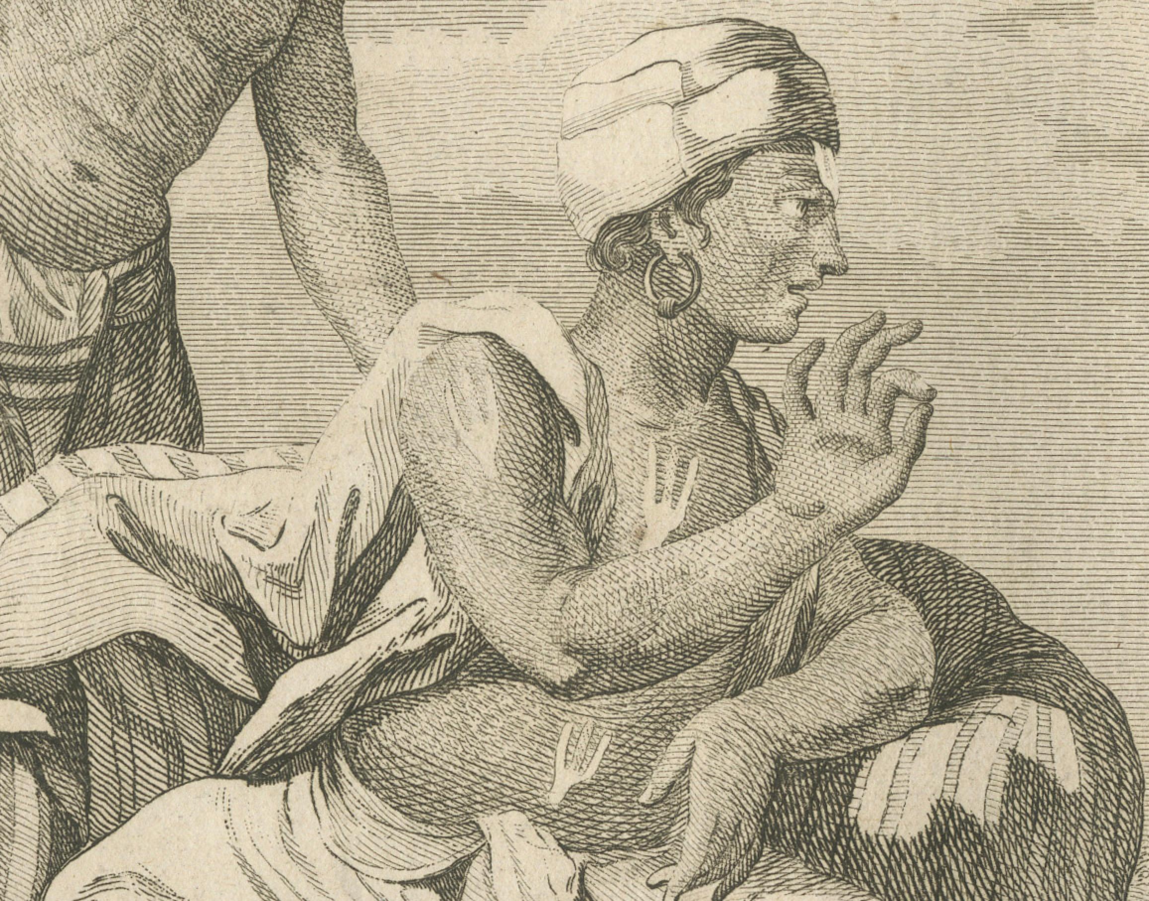 Indischer Guru unterrichtet Schüler - Sonneratstich, Epoche der Aufklärung, 1806 im Zustand „Gut“ im Angebot in Langweer, NL