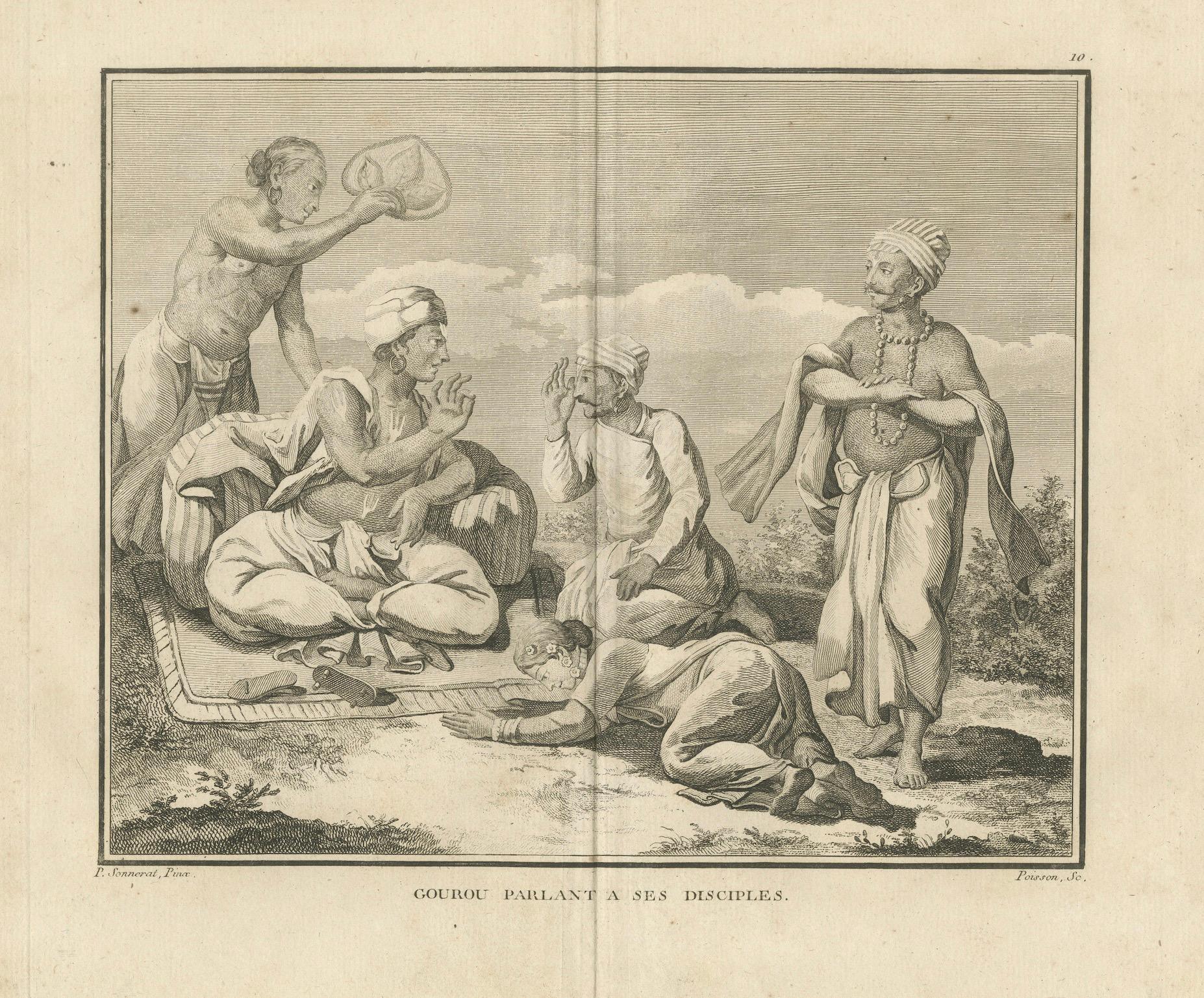 Indischer Guru unterrichtet Schüler - Sonneratstich, Epoche der Aufklärung, 1806 im Angebot 2