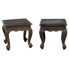 Vintage Indian Hammered Side Tables with Floral Motifs and Cabriole Legs, Sold Each