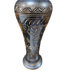 Indian Hand Etched Black Cloisonne Brass Floral Vase