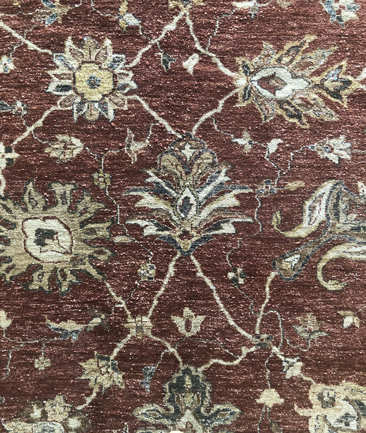 Wool Indian Hand Knotted Rust Floral Mahal Design Rug