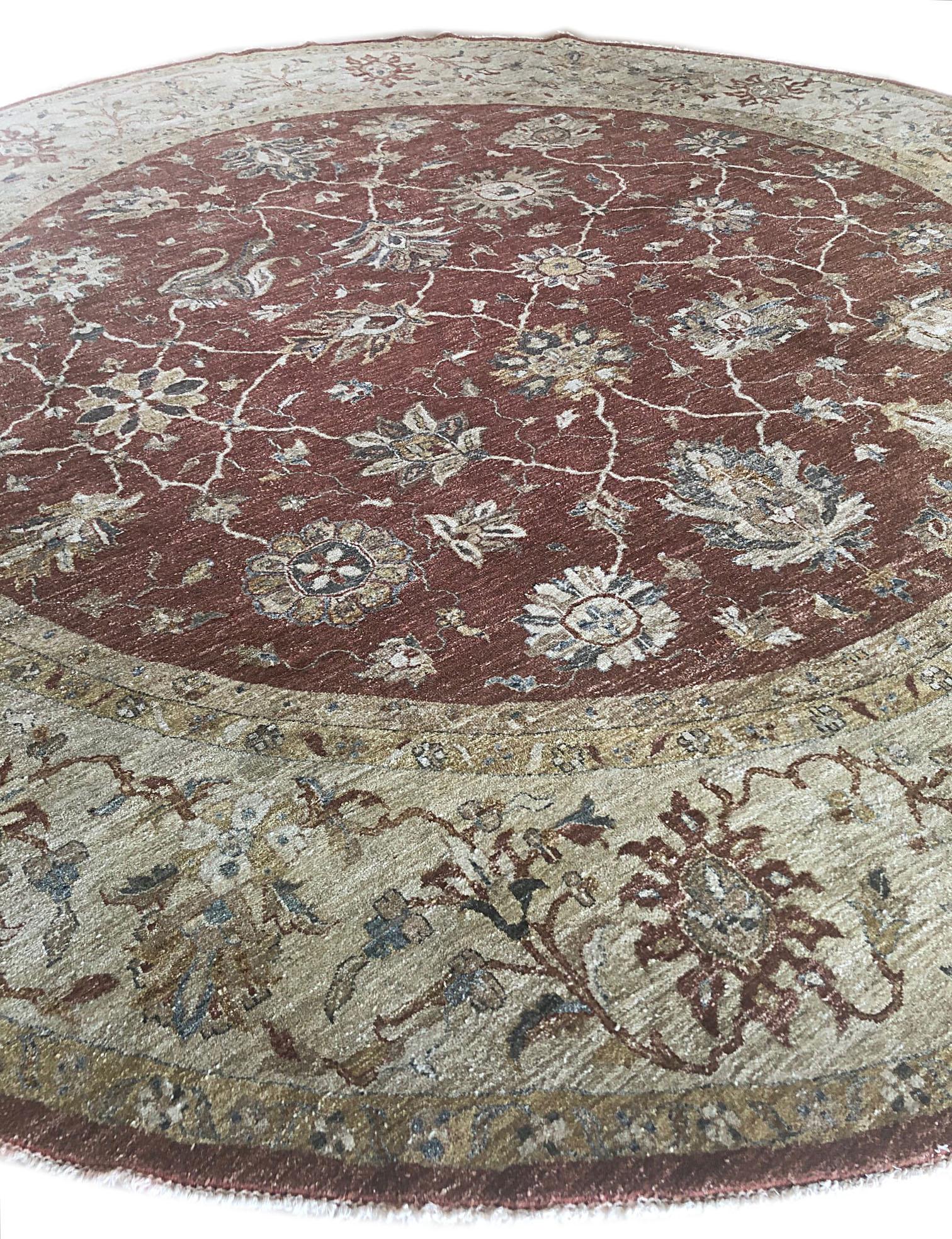Indian Hand Knotted Rust Floral Mahal Design Rug 1