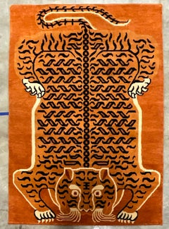 Indian Hand Knotted Wool Rug with Chinese Tiger Motif