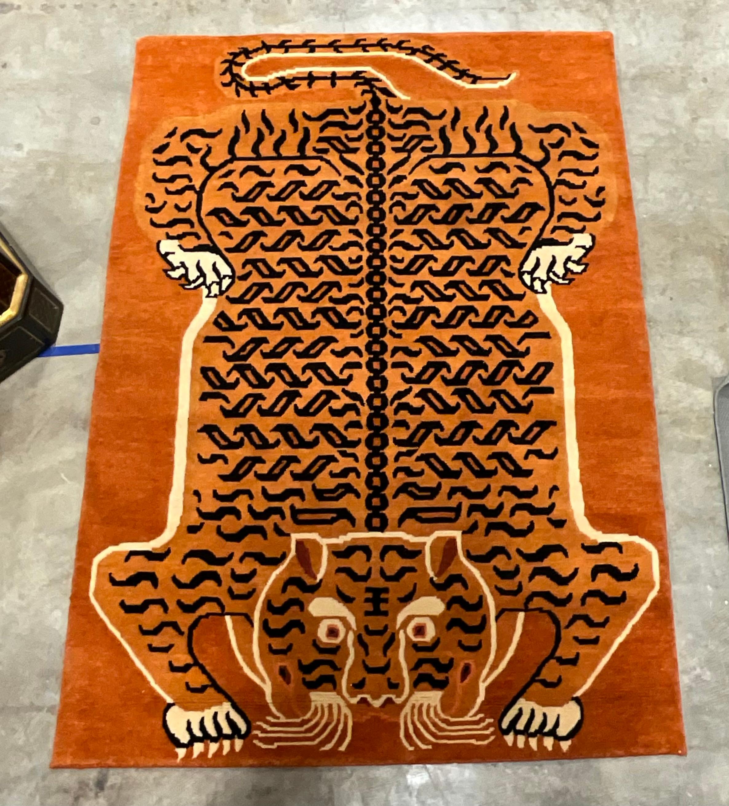 Indian Hand Knotted Wool Rug with Chinese Tiger Motif For Sale 1