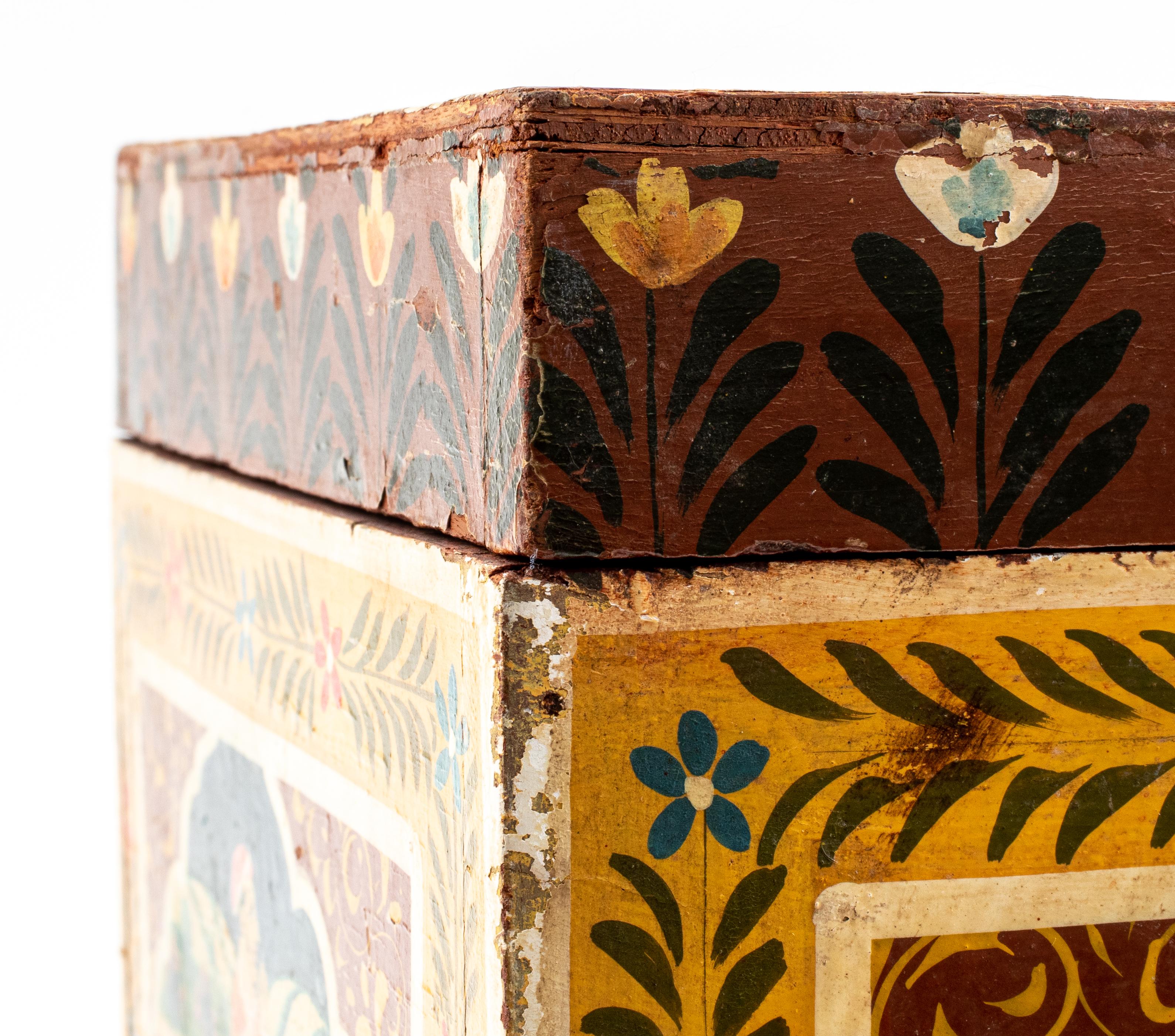 Indian Hand-Painted Chest w/ Courtship Scene For Sale 7