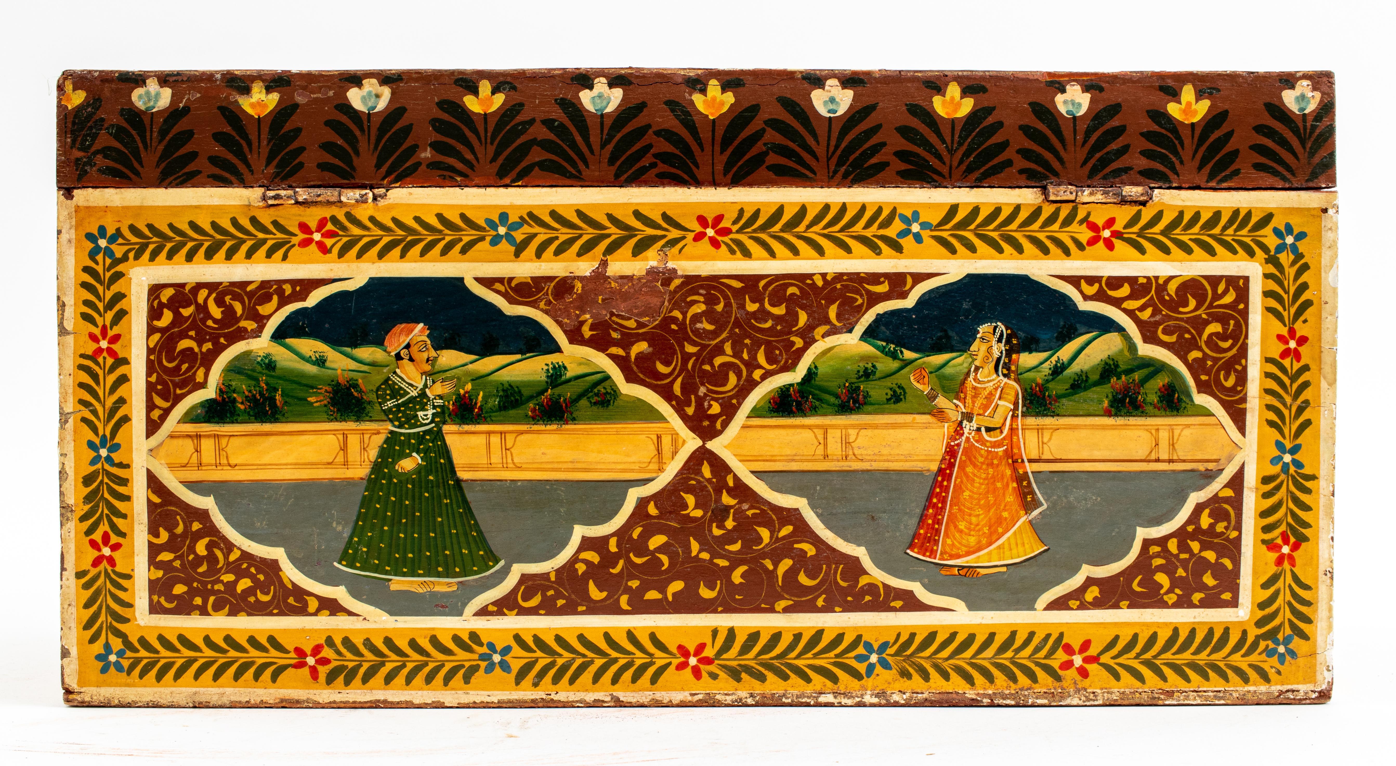 20th Century Indian Hand-Painted Chest w/ Courtship Scene For Sale