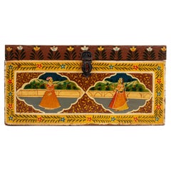 Retro Indian Hand-Painted Chest w/ Courtship Scene