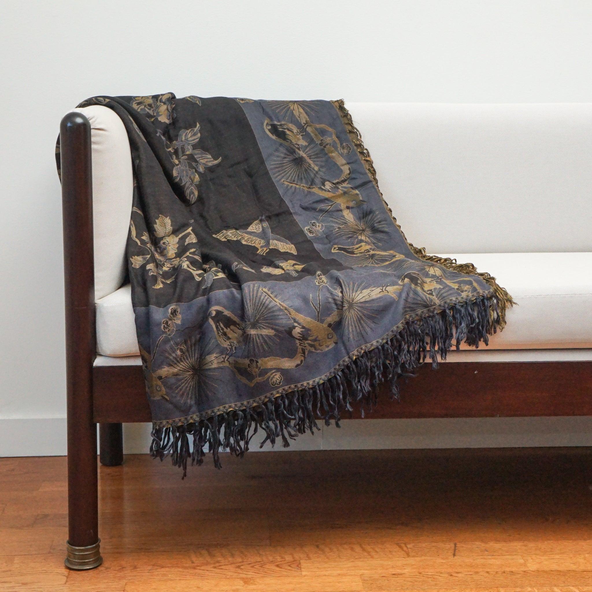 Indien Couvre-lit indien Handcraft en noir et gris anthracite en vente
