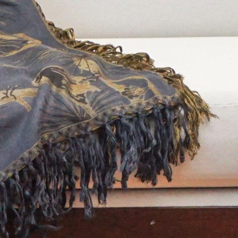Fait main Couvre-lit indien Handcraft en noir et gris anthracite en vente