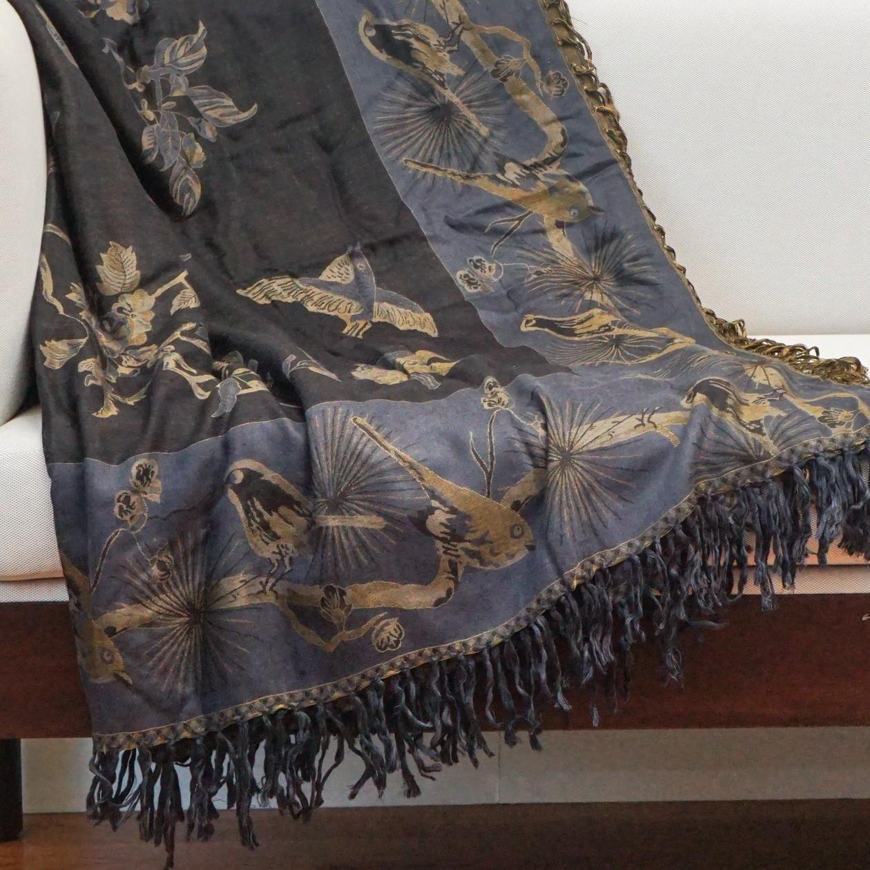 Couvre-lit indien Handcraft en noir et gris anthracite Bon état - En vente à Hudson, NY