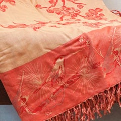 Indian Handcrafted Throw in Silk and Cotton, Coral and Peach, 2016