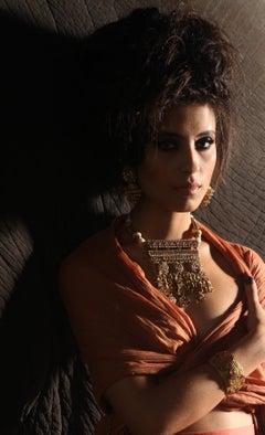 Collana artigianale indiana in oro 22k, diamanti, perle naturali, smeraldo e rubino