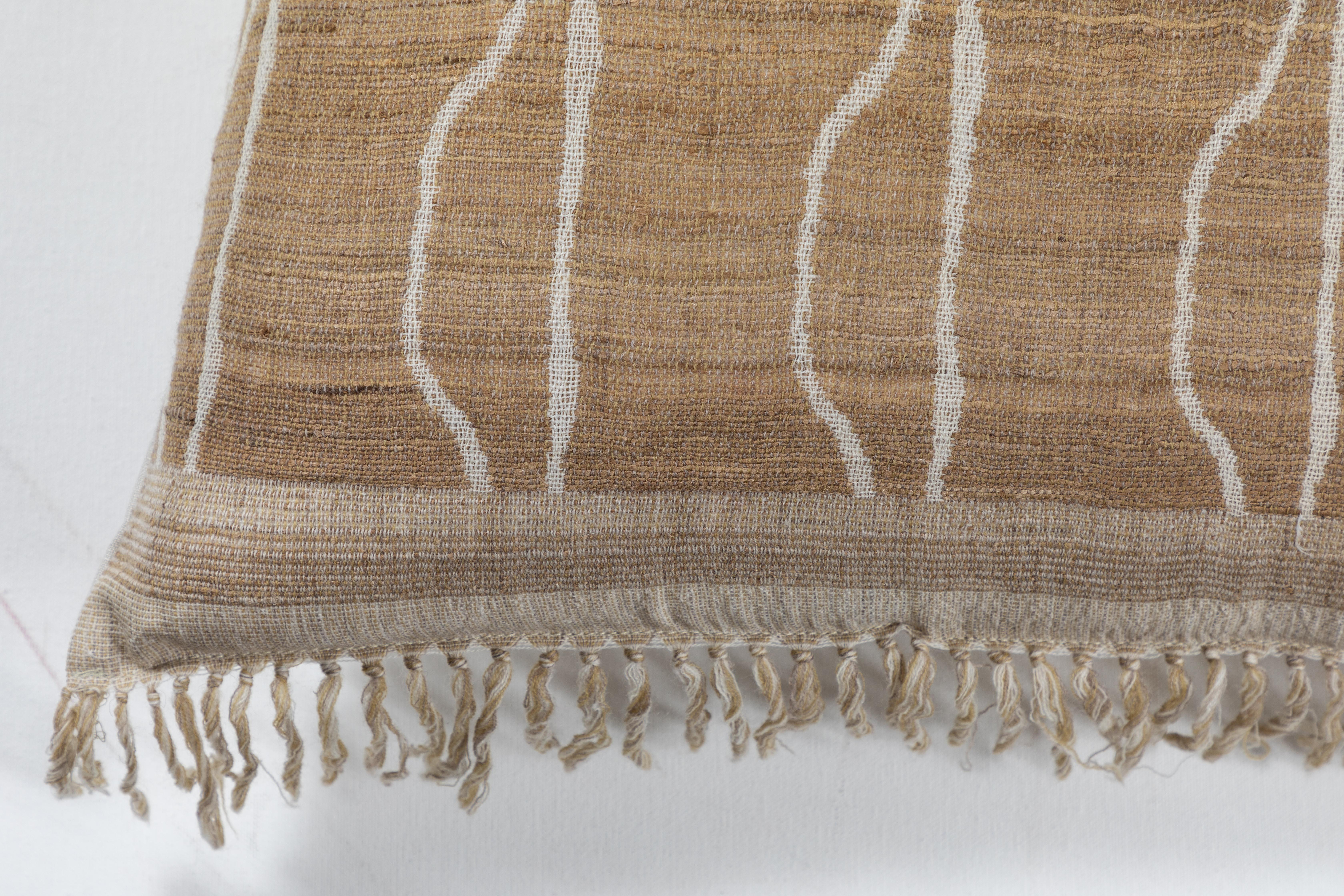 A contemporary line of cushions, pillows, throws, bedcovers, bedspreads and yardage hand woven in India on antique Jacquard looms. Hand spun wool, cotton, linen, and raw silk give the textiles an appealing uneven quality. Sizes vary slightly.
