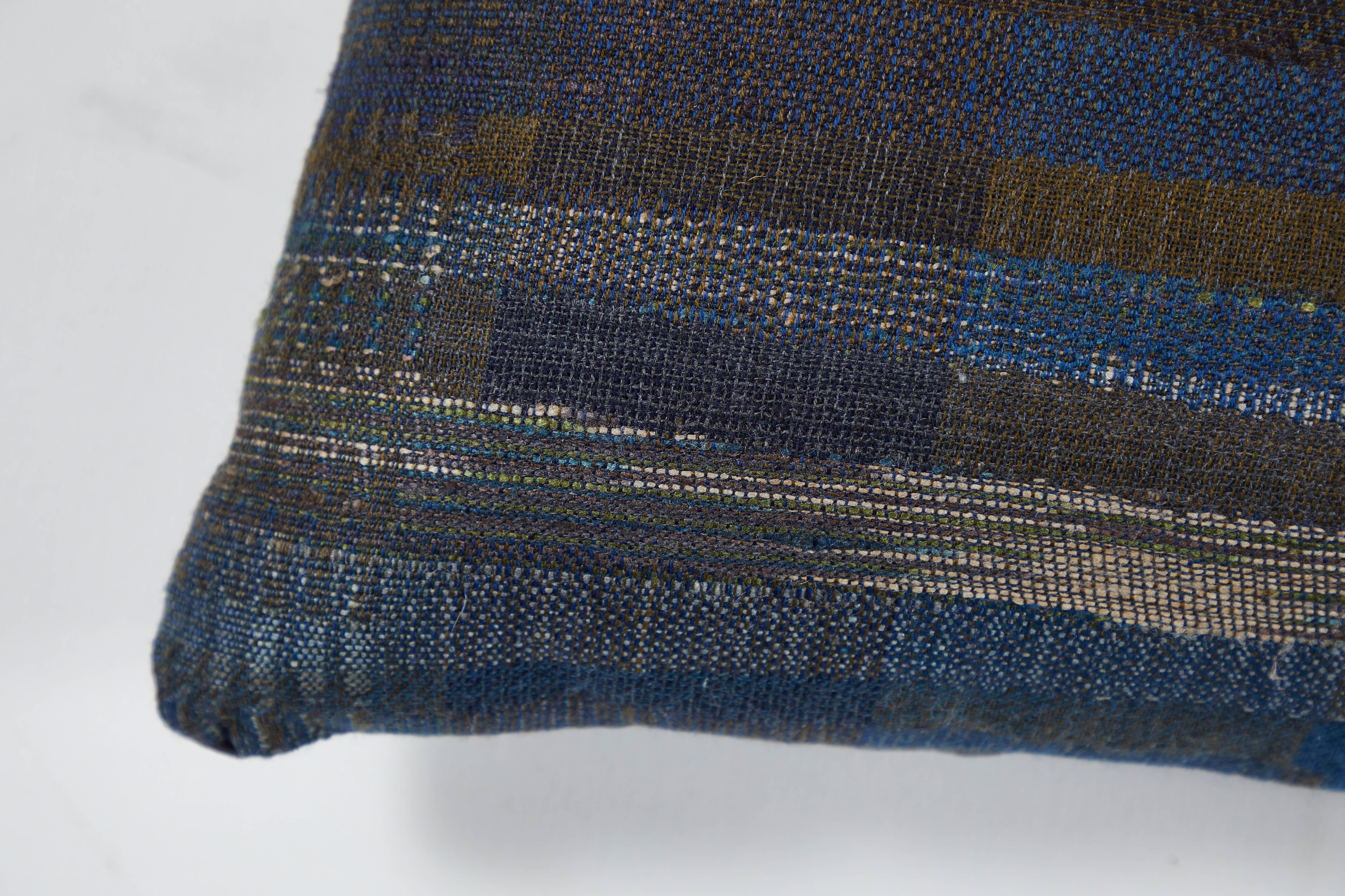 Hand-Woven Indian Handwoven Pillow Midnight Stripes For Sale