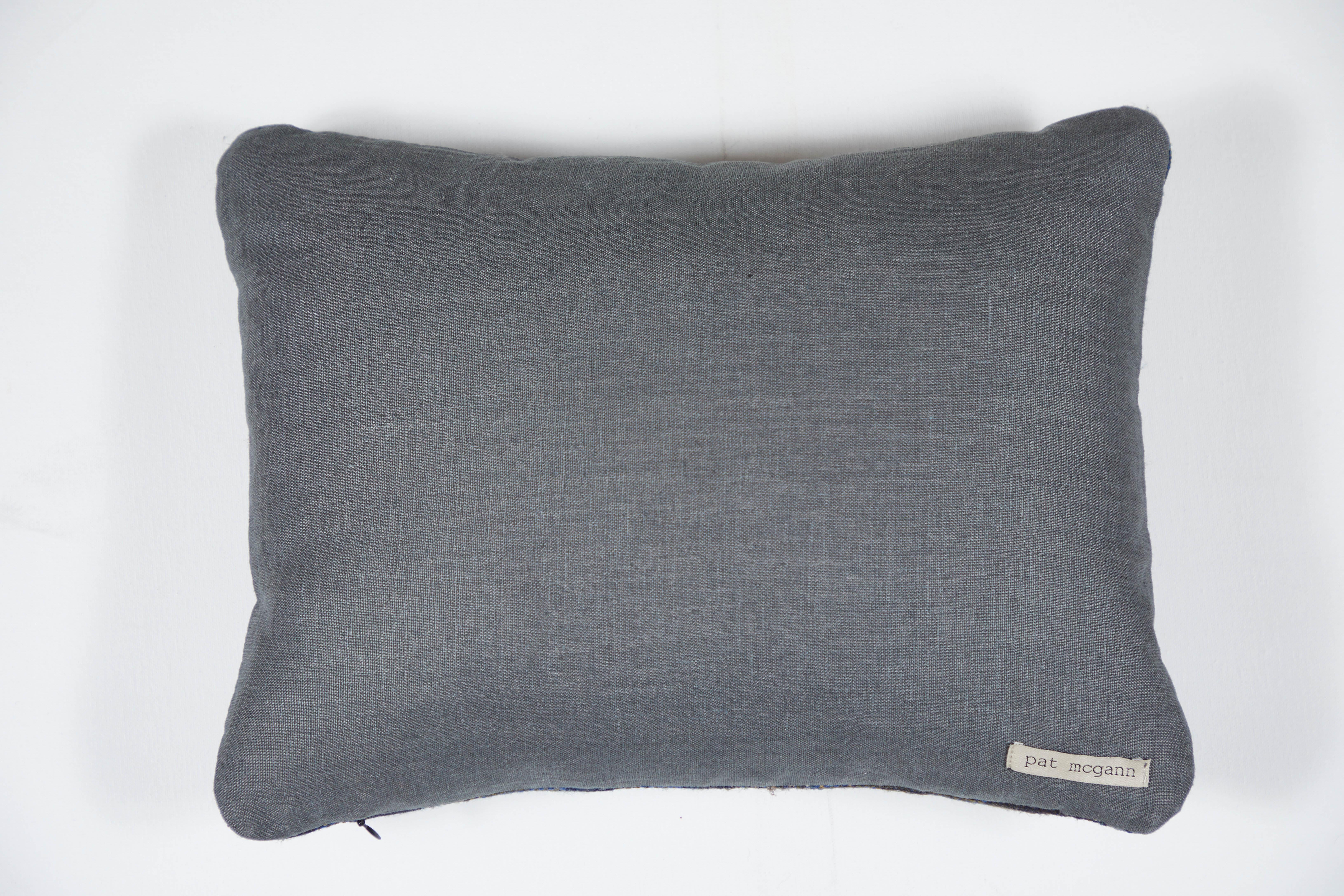 Contemporary Indian Handwoven Pillow Midnight Stripes For Sale