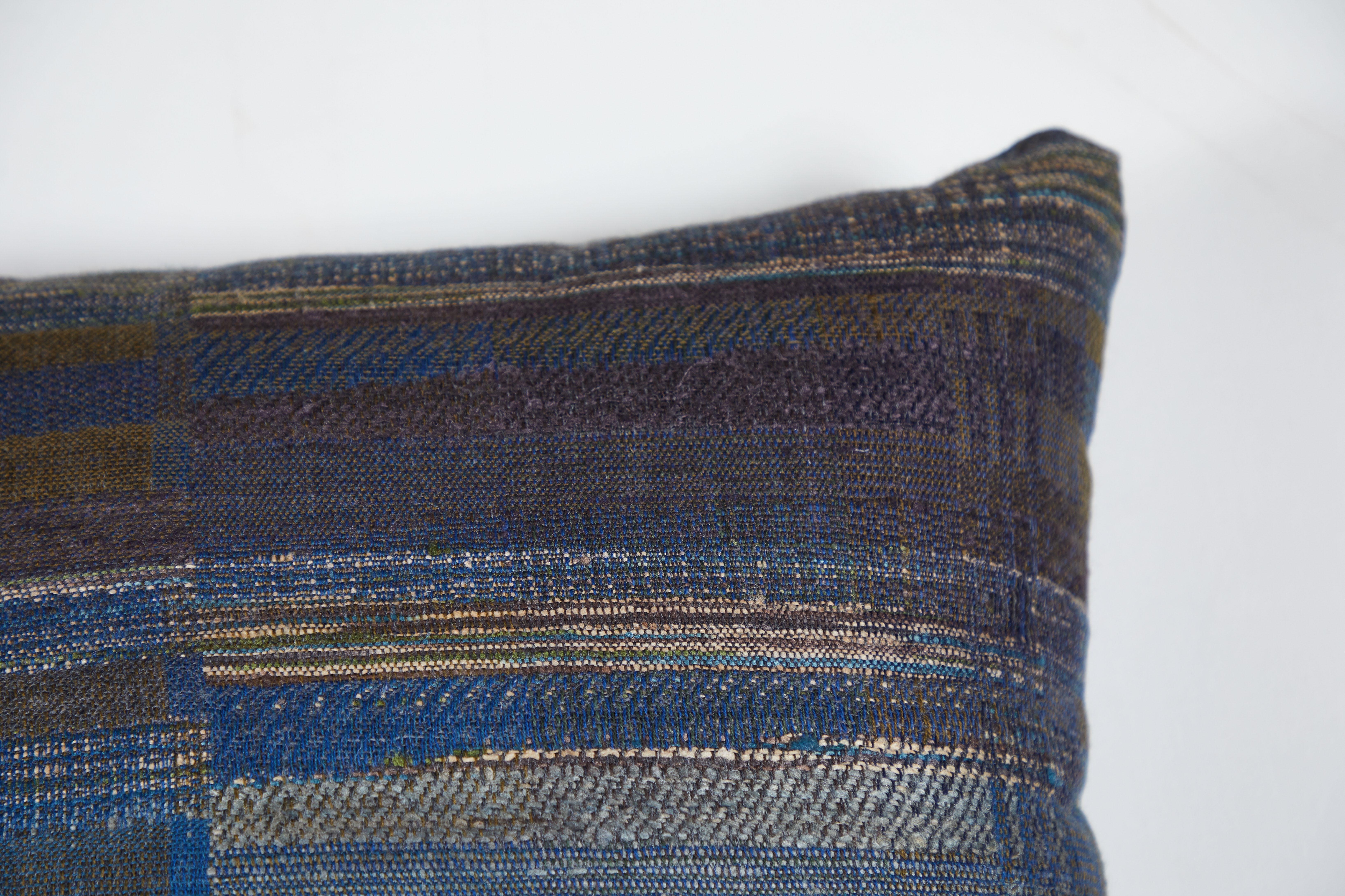 Wool Indian Handwoven Pillow Midnight Stripes For Sale